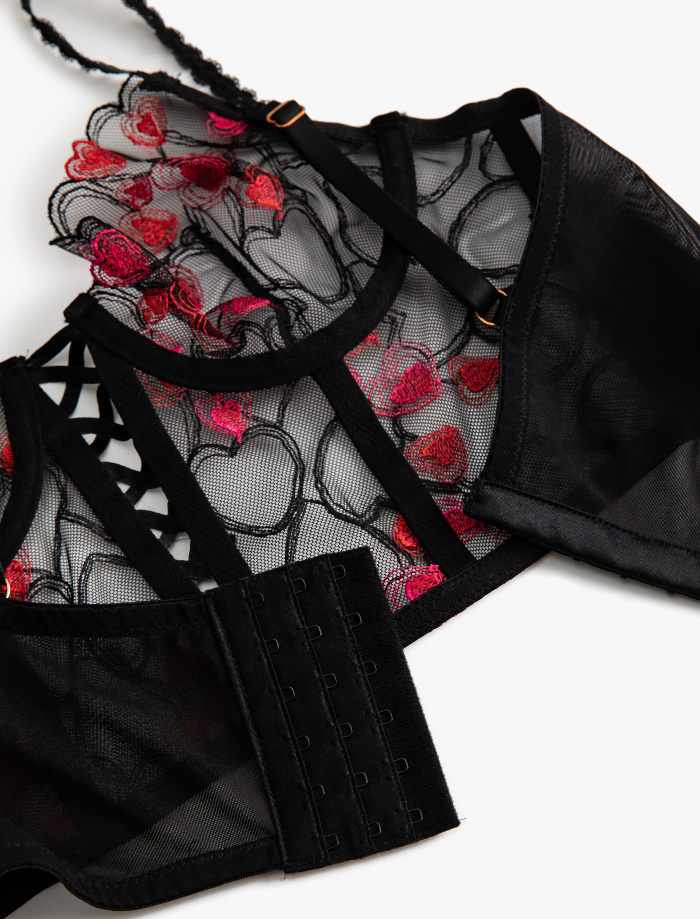   Bralet Sütyen Tül Kalp Baskılı Balenli Dolgusuz