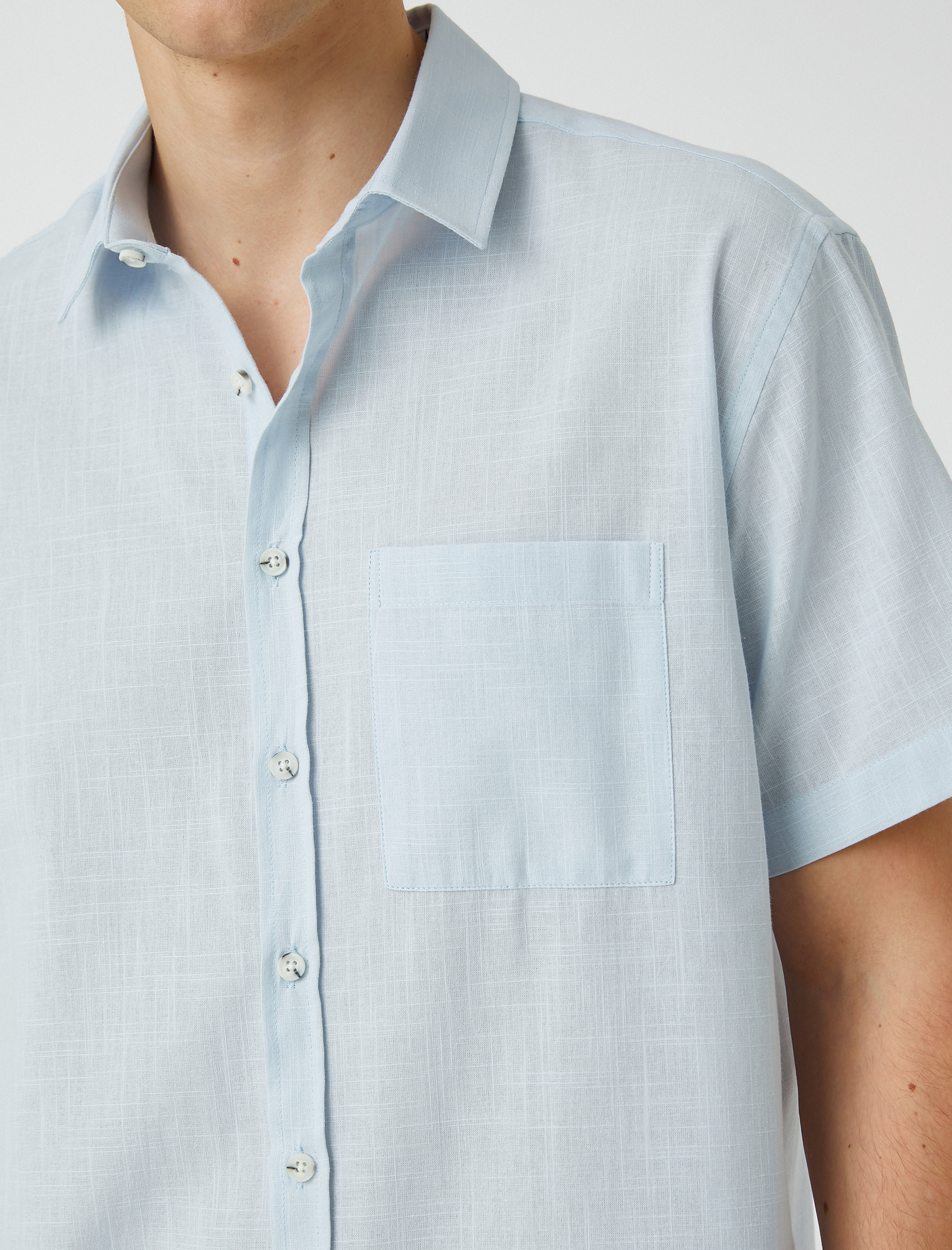   Yazlık Gömlek Kısa Kollu Cep Detaylı Klasik Yaka