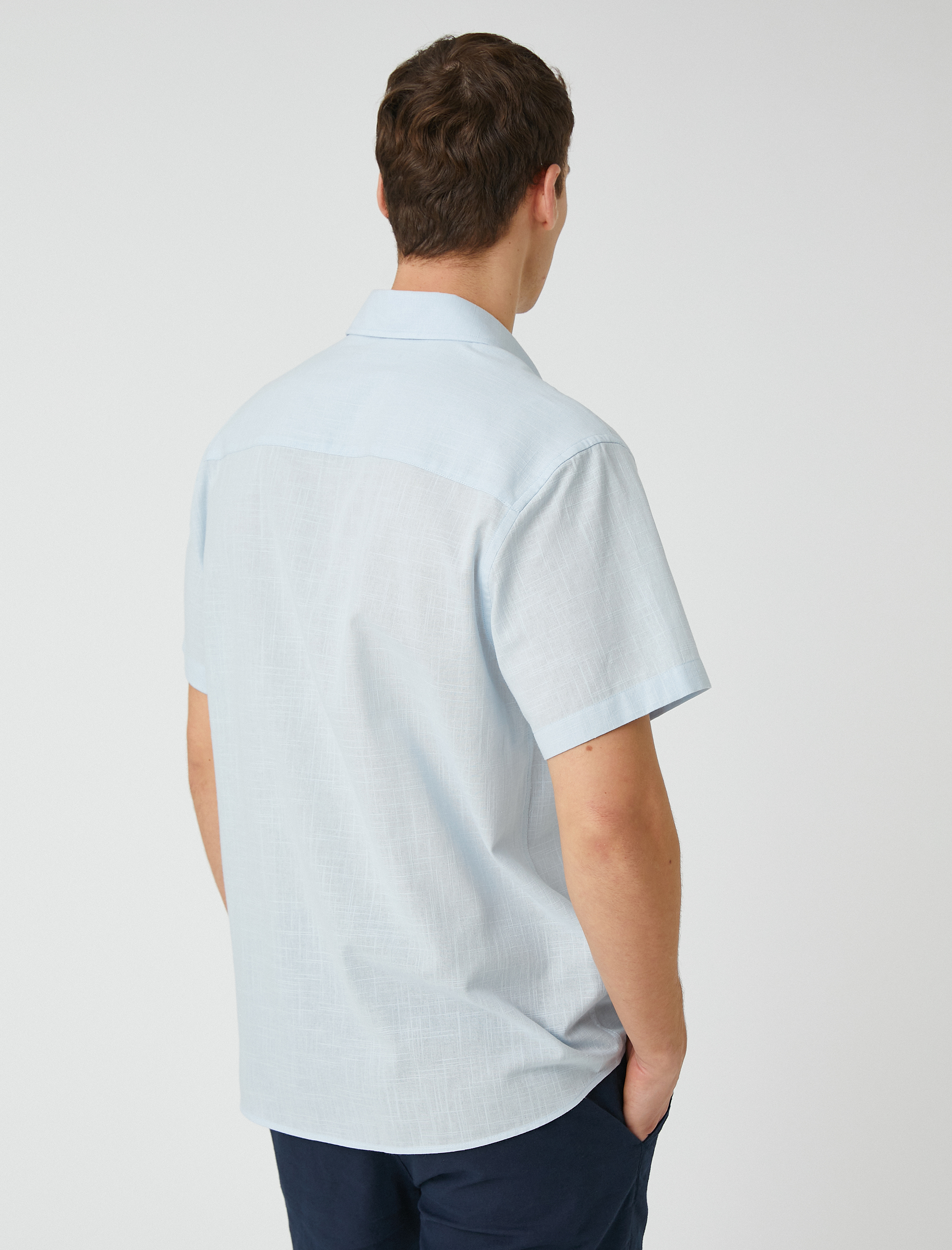   Yazlık Gömlek Kısa Kollu Cep Detaylı Klasik Yaka