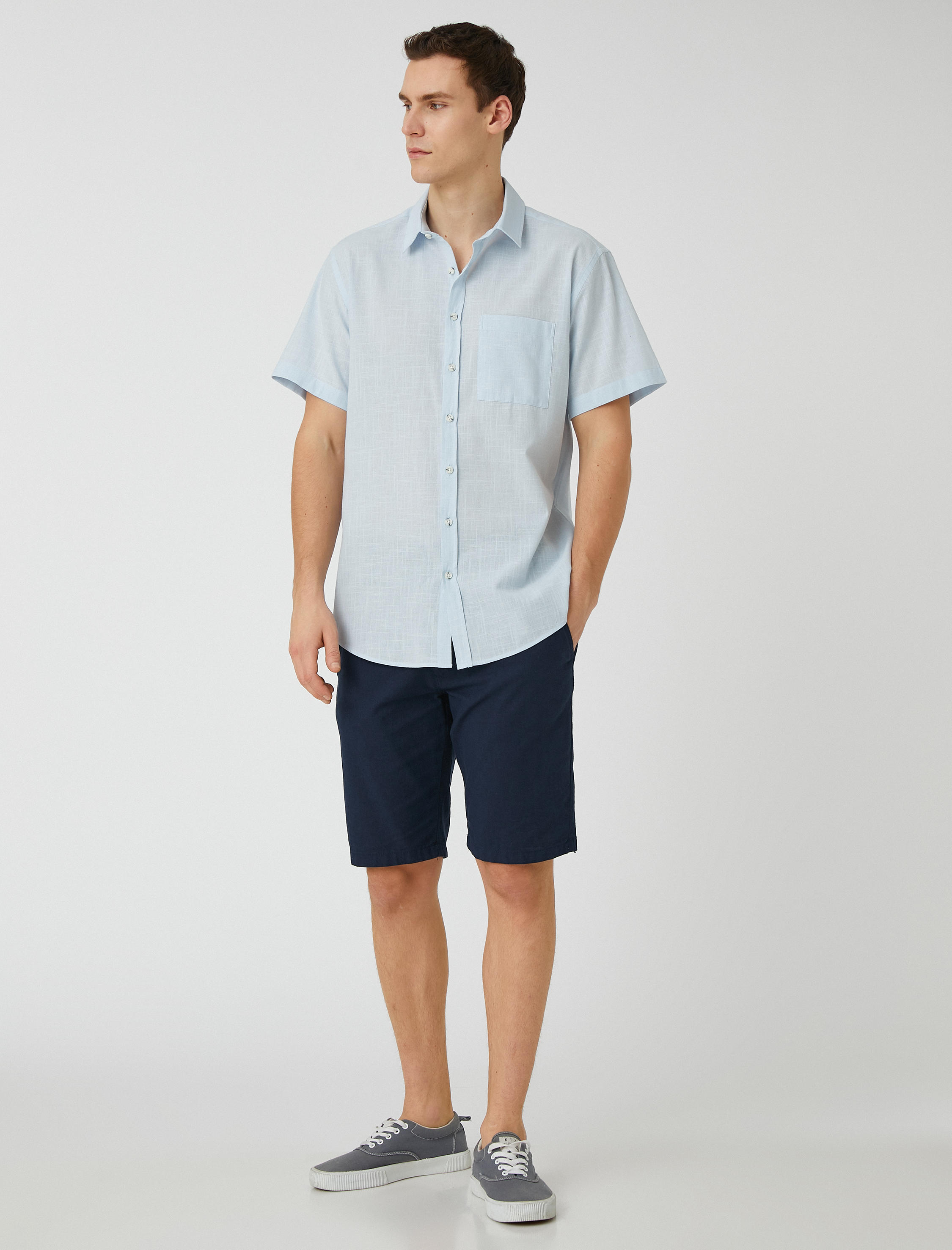   Yazlık Gömlek Kısa Kollu Cep Detaylı Klasik Yaka