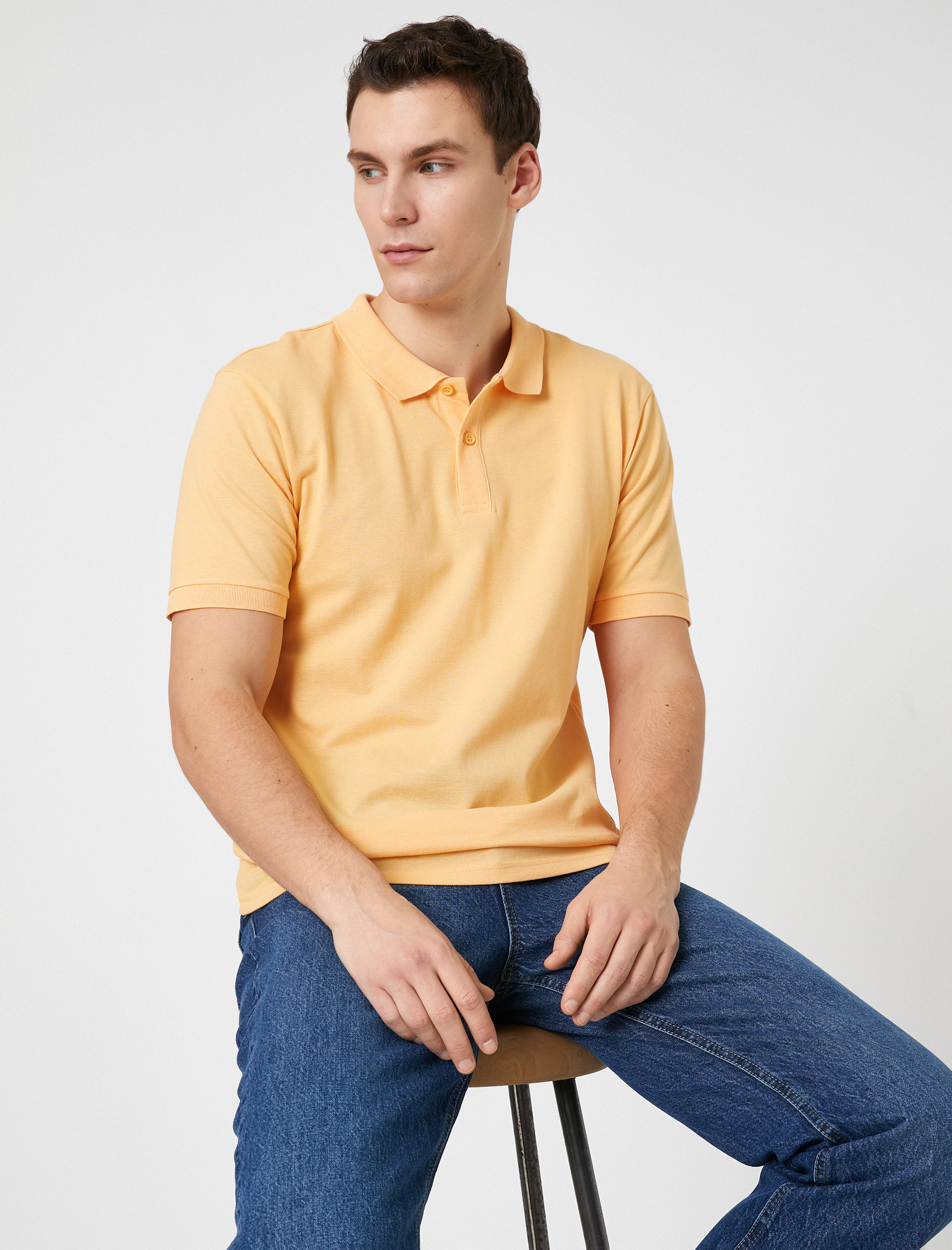   Basic Tişört Polo Yaka Düğmeli Dar Kesim