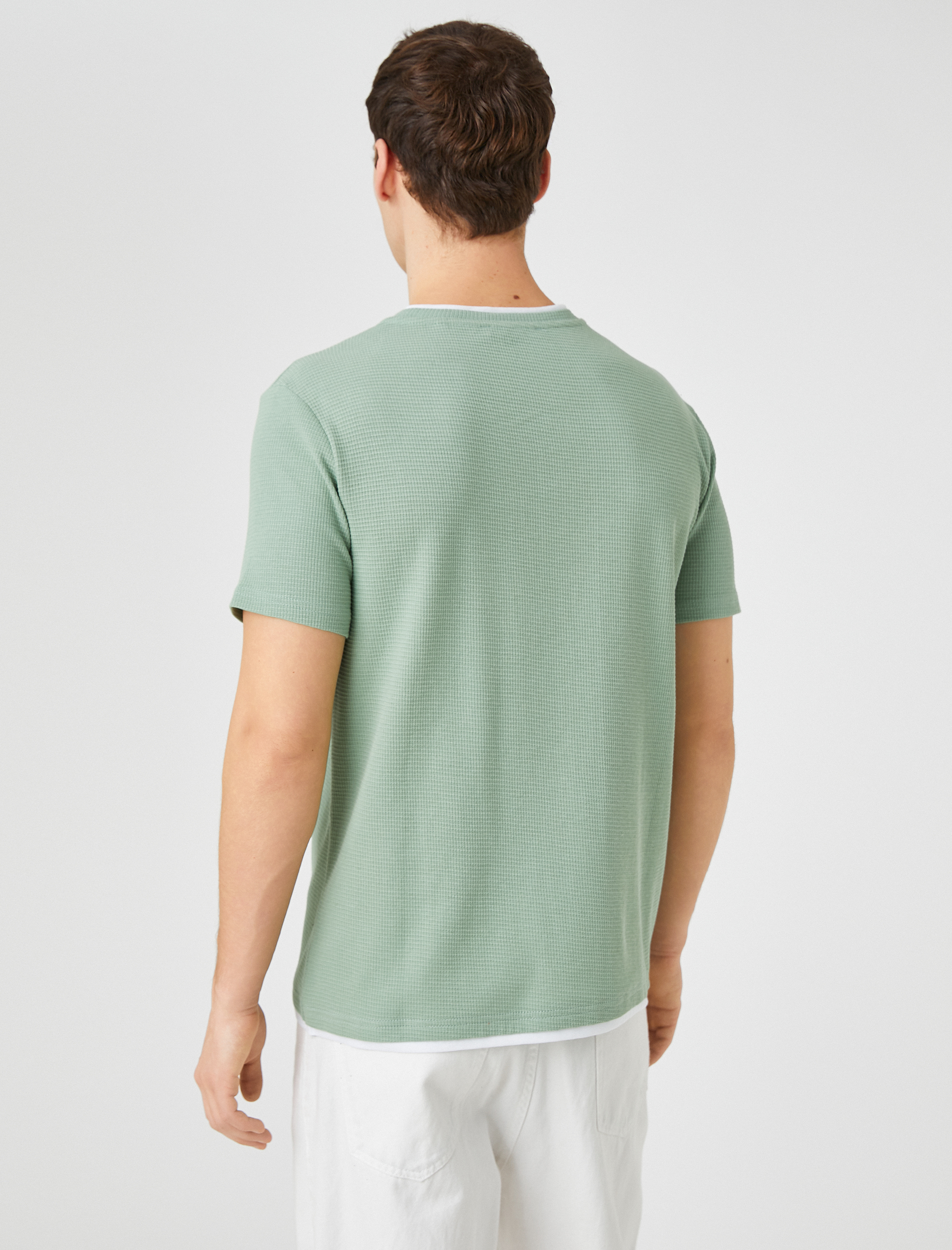   Basic Dokuma Tişört Bisiklet Yaka Kısa Kollu Dar Kesim