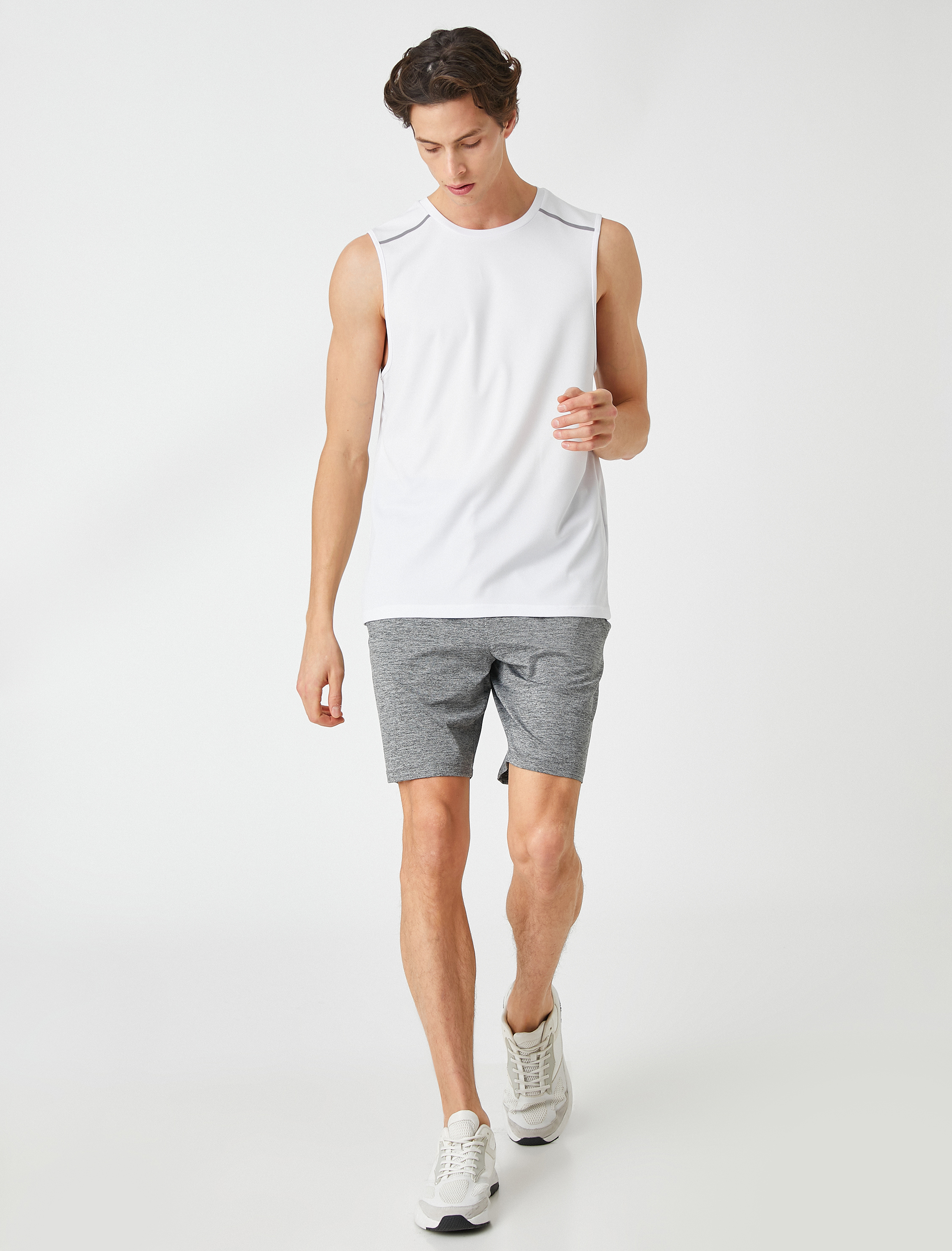   Sporcu Atleti Omuz Baskı Detaylı Kolsuz Bisiklet Yaka Nefes Alan Kumaş