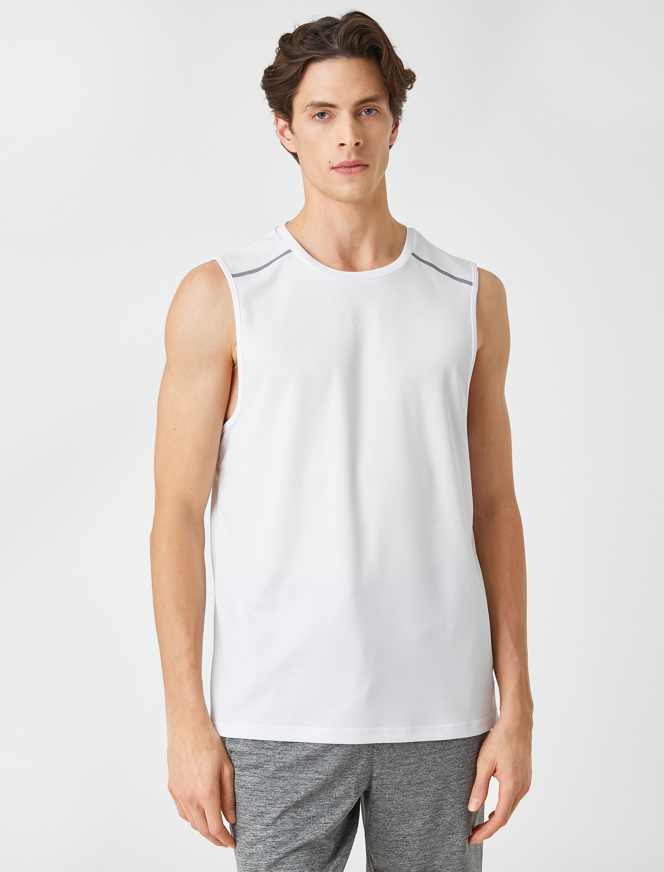   Sporcu Atleti Omuz Baskı Detaylı Kolsuz Bisiklet Yaka Nefes Alan Kumaş