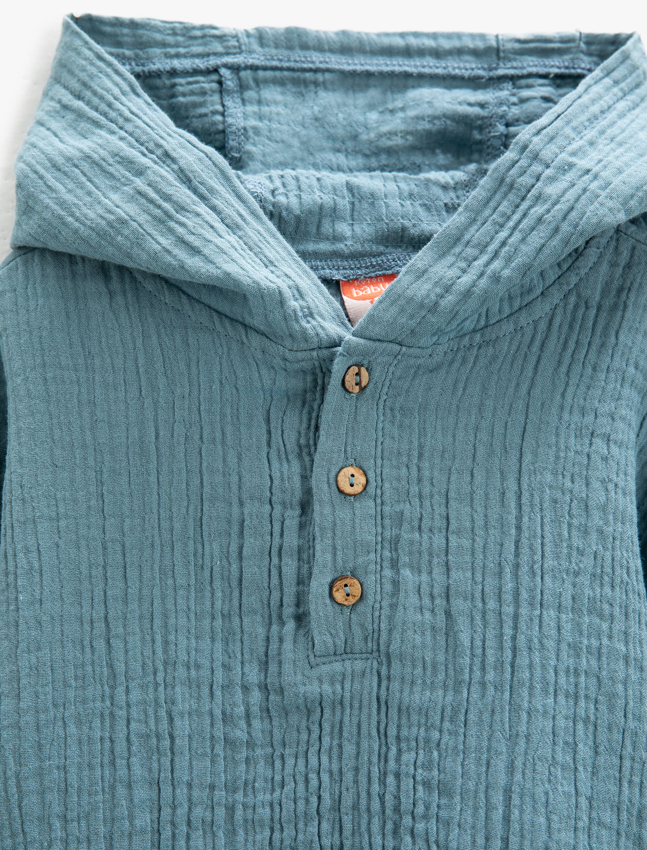  Erkek Bebek Müslin Sweatshirt Kapşonlu Uzun Kollu  Düğmeli Cepli