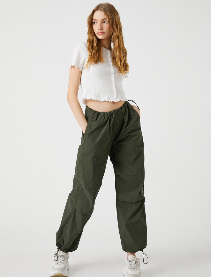  Crop Tişört Kısa Kollu Pamuklu Düğmeli Bisiklet Yaka