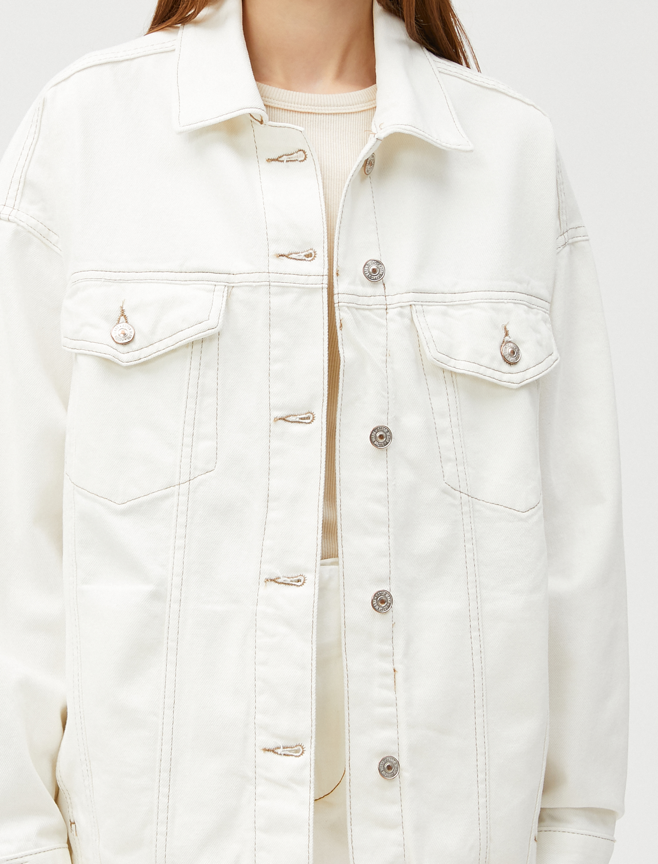   Oversize Kot Ceket Cep Detaylı Gömlek Yaka Pamuklu