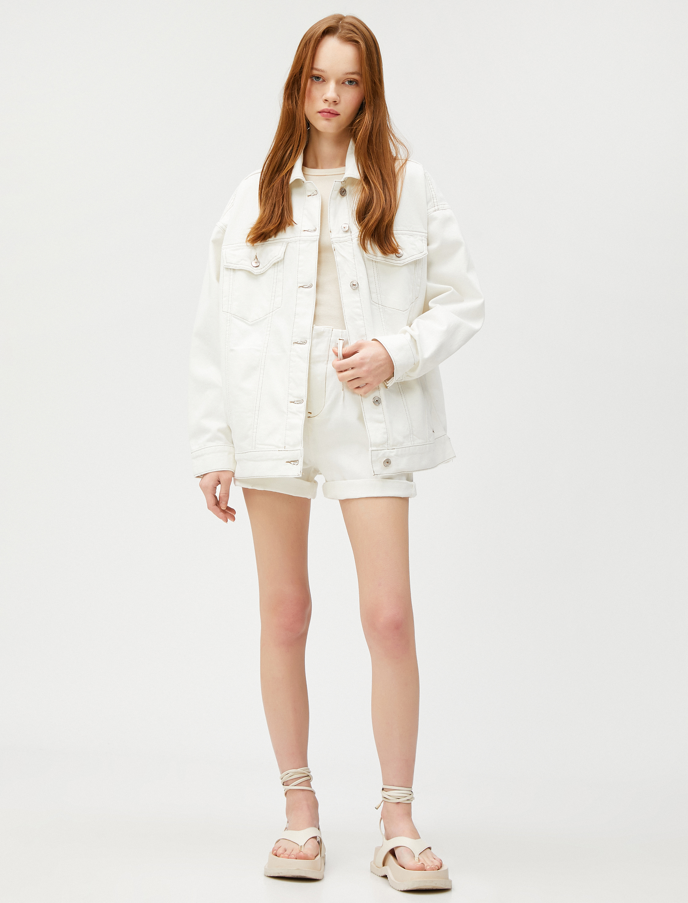   Oversize Kot Ceket Cep Detaylı Gömlek Yaka Pamuklu