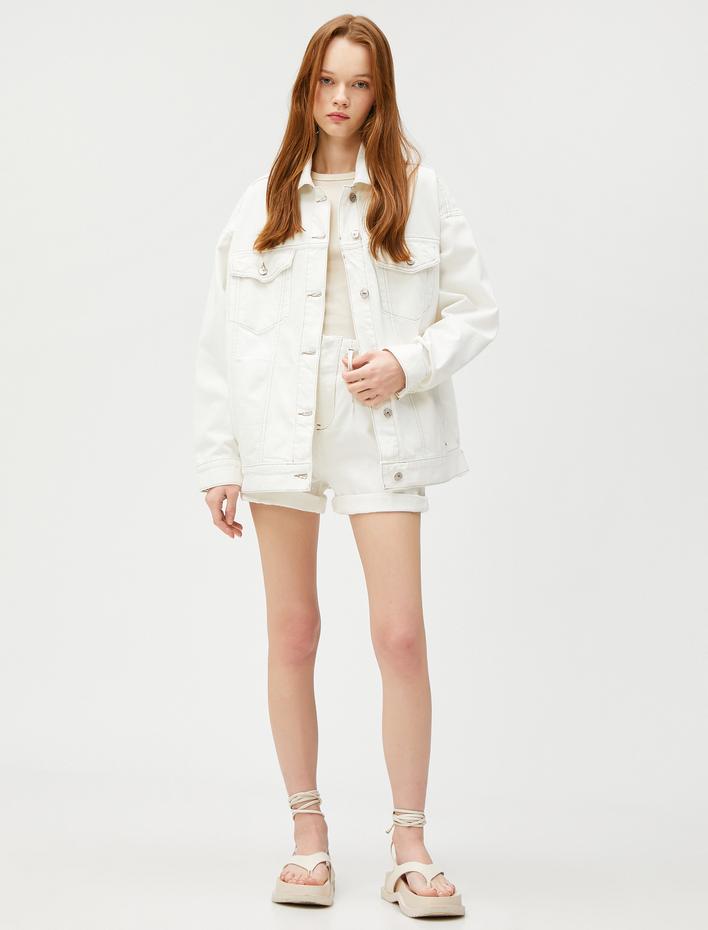  Oversize Kot Ceket Cep Detaylı Gömlek Yaka Pamuklu