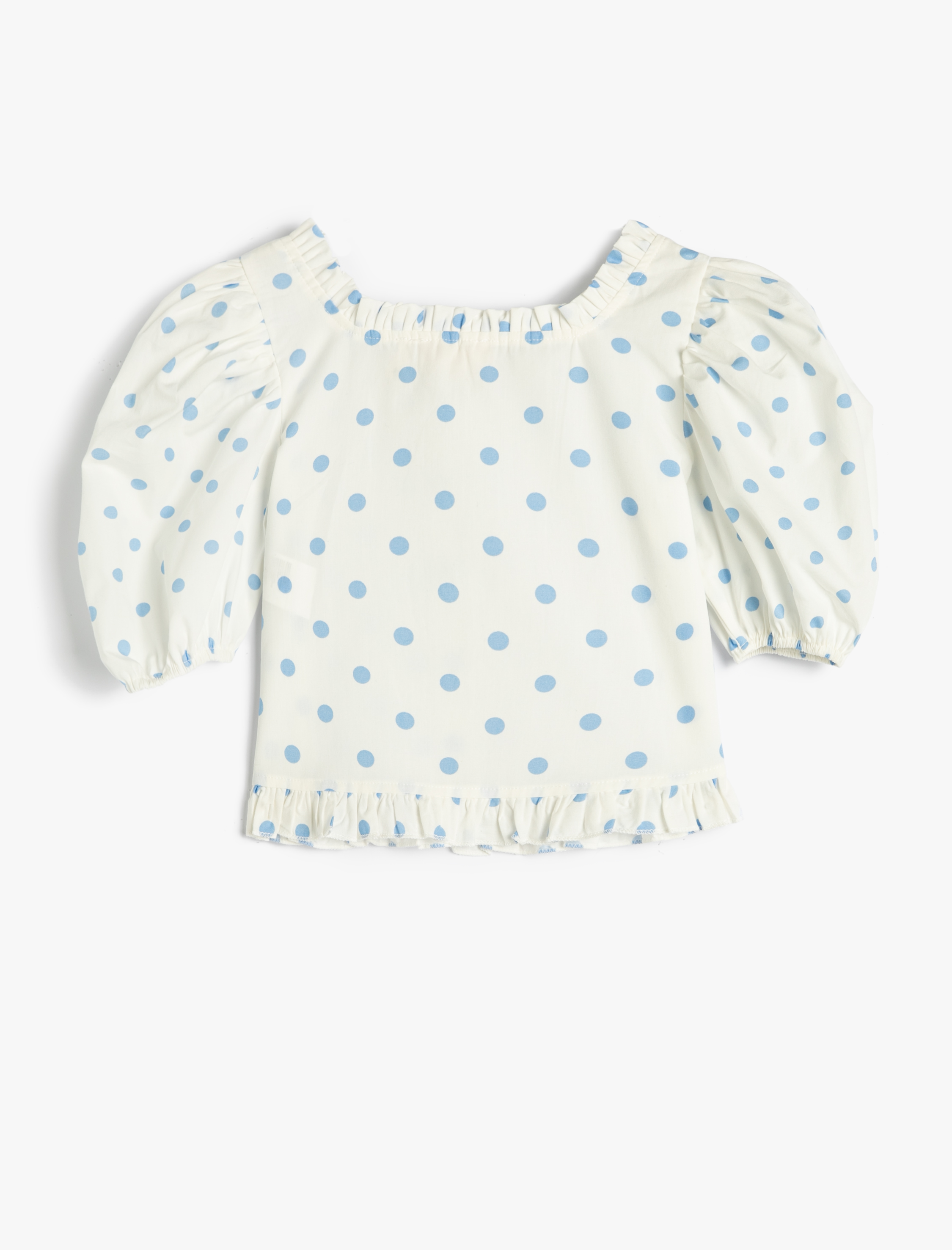  Kız Çocuk Crop Gömlek Balon Kollu Kare Yaka Fırfırlı