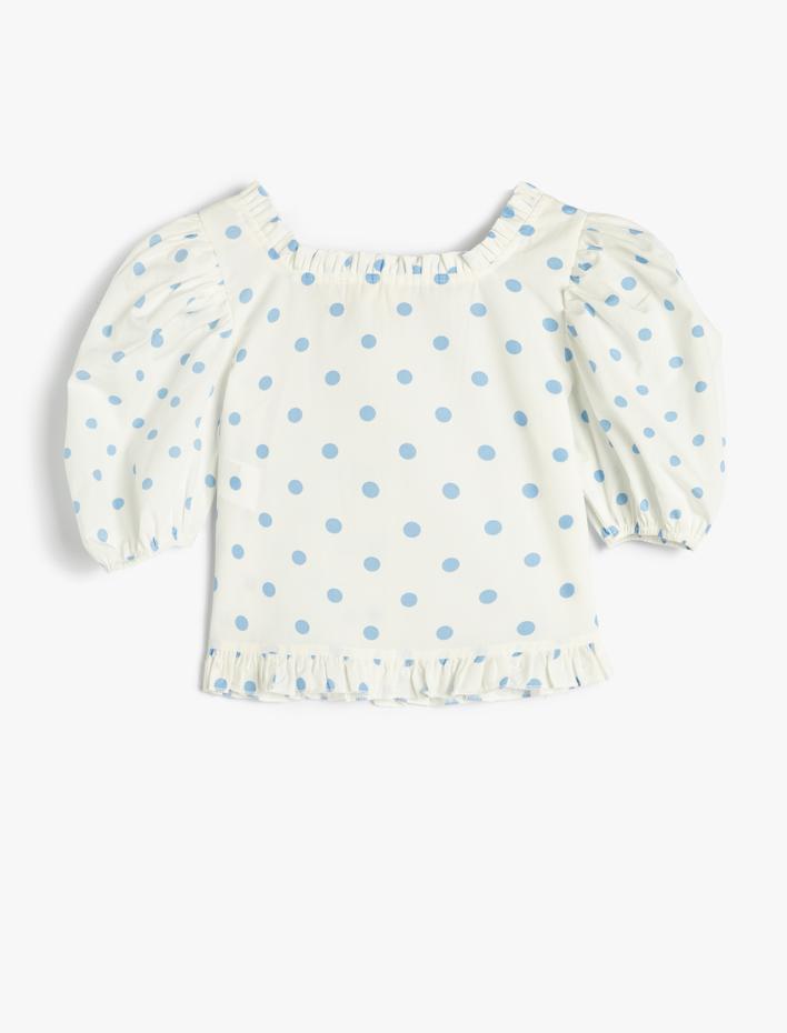 Kız Çocuk Crop Gömlek Balon Kollu Kare Yaka Fırfırlı