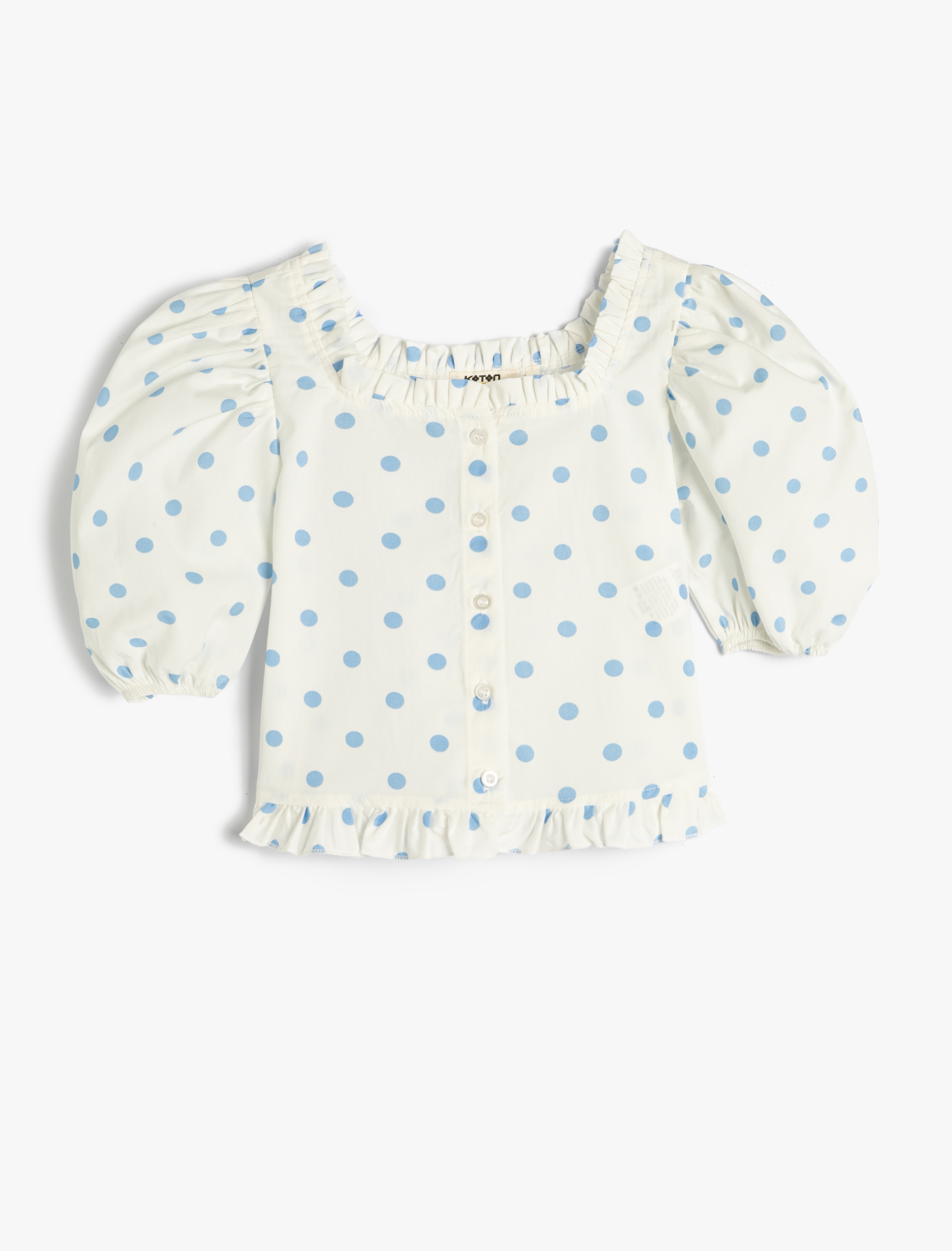  Kız Çocuk Crop Gömlek Balon Kollu Kare Yaka Fırfırlı