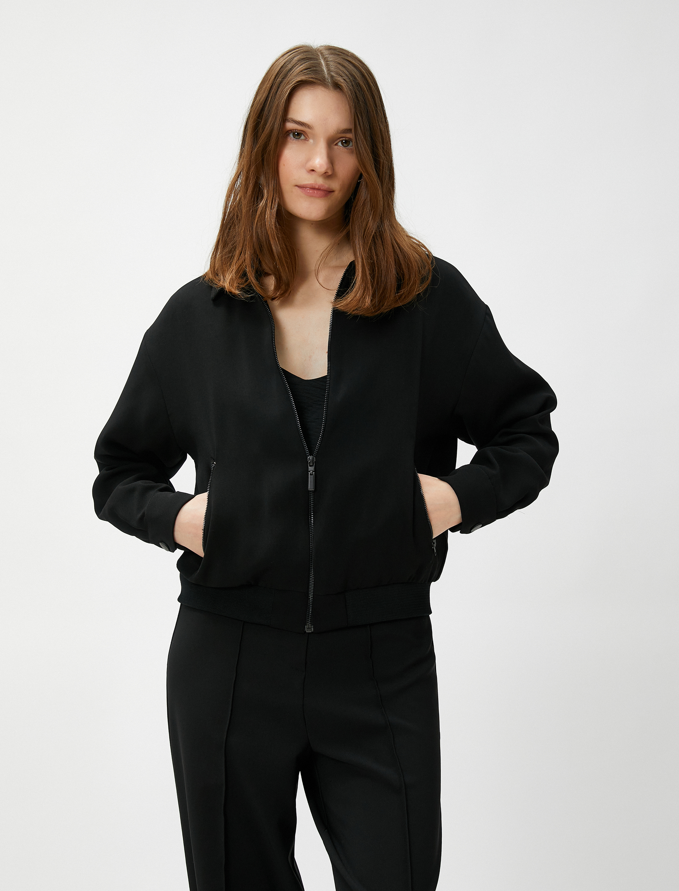   Bomber Ceket Fermuarlı Cepli Gömlek Yaka