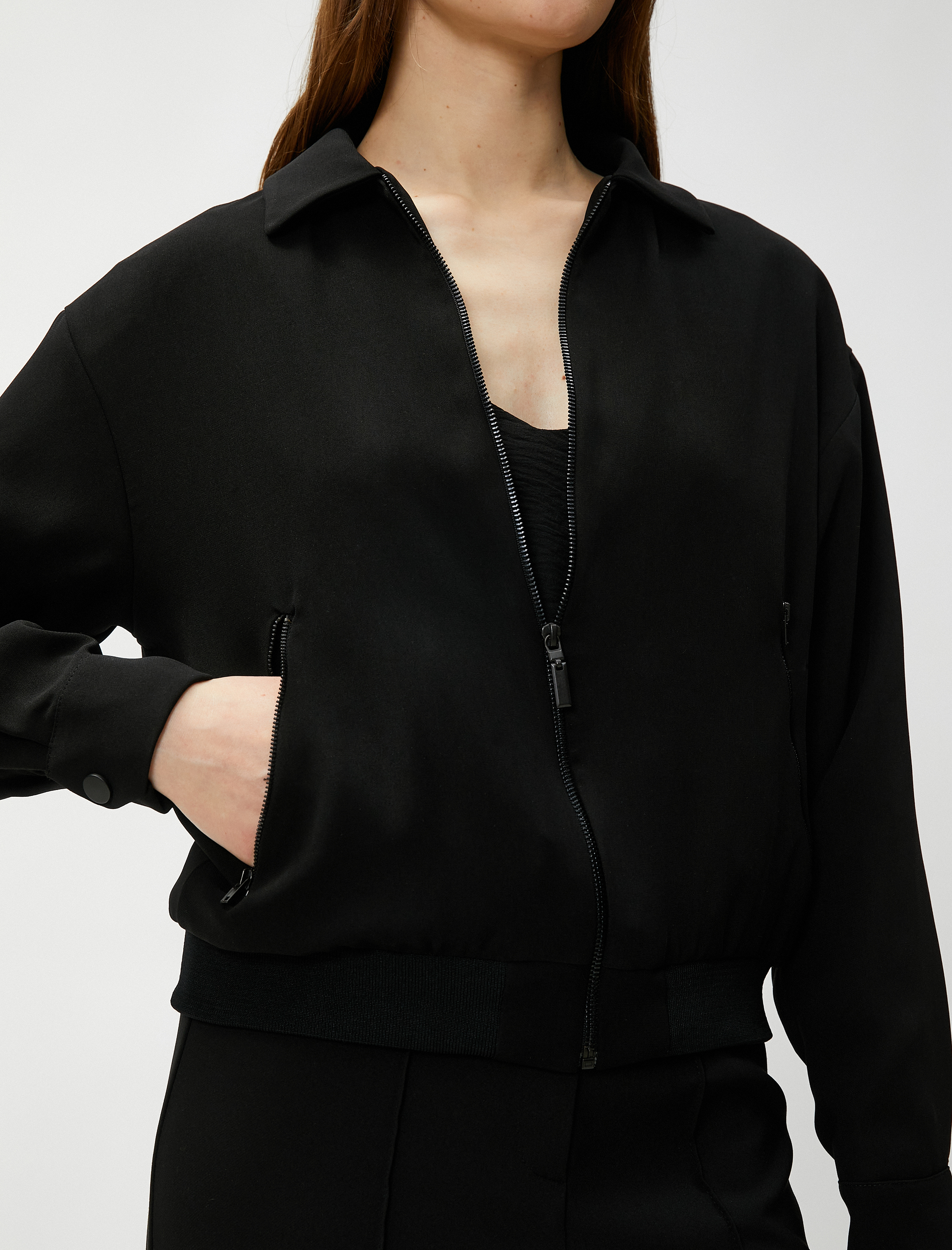   Bomber Ceket Fermuarlı Cepli Gömlek Yaka