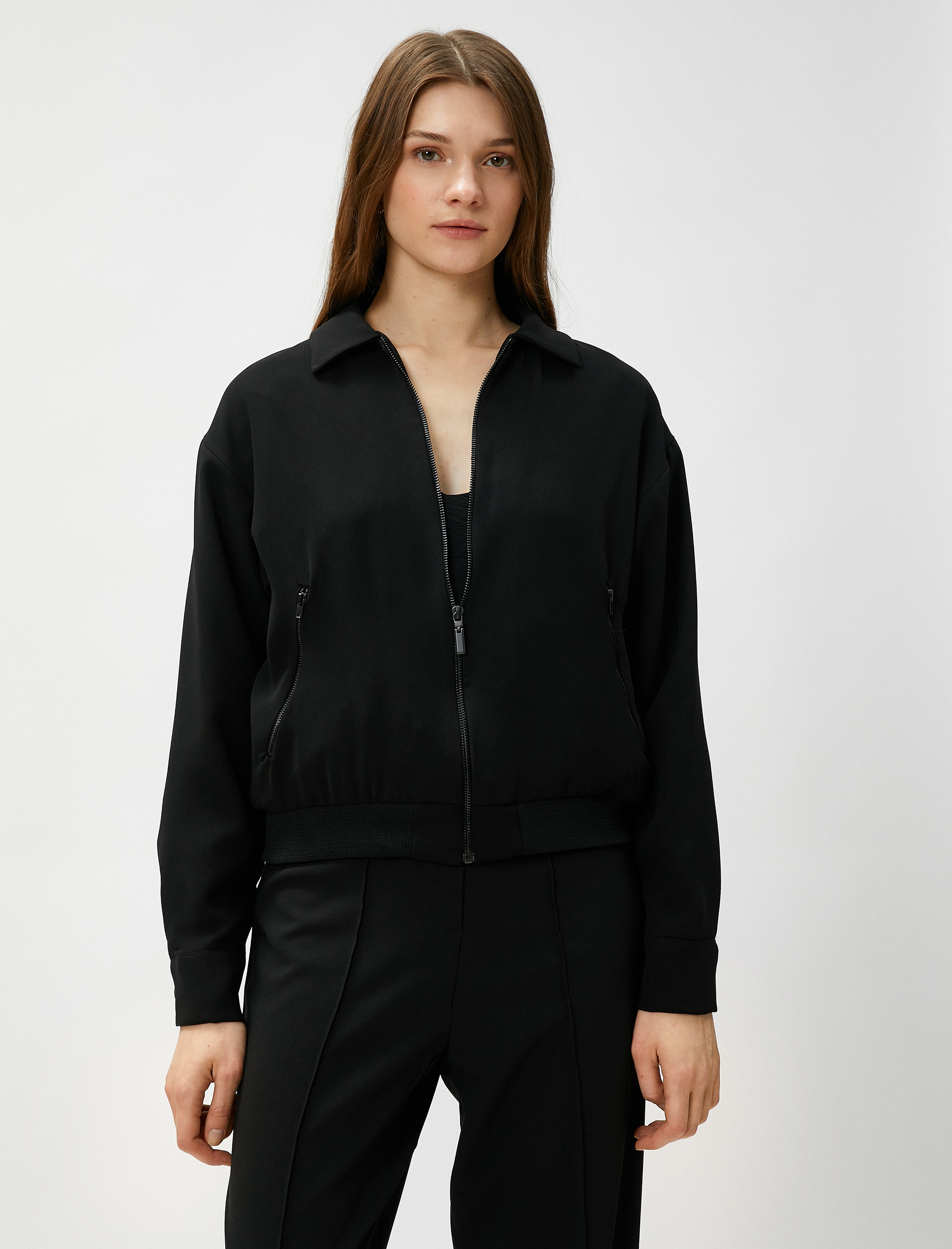   Bomber Ceket Fermuarlı Cepli Gömlek Yaka