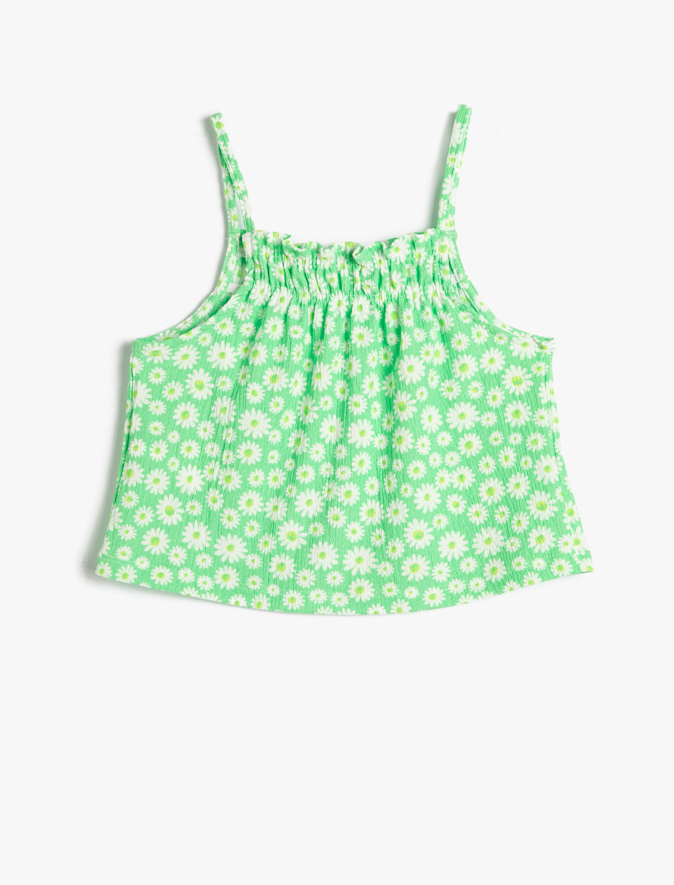  Kız Çocuk Crop Atlet Çiçekli İnce Askılı Gipe Detaylı