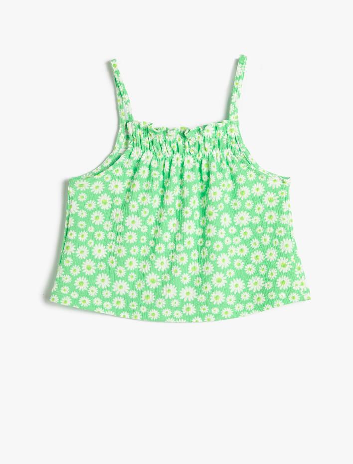 Kız Çocuk Crop Atlet Çiçekli İnce Askılı Gipe Detaylı