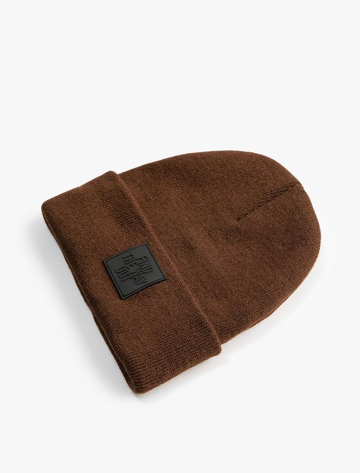 Erkek Basic Bere Slogan Etiket Baskılı Katlama Detaylı