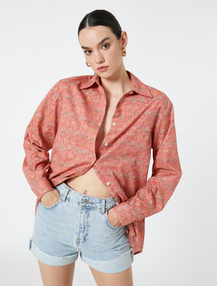  Çiçekli Gömlek Uzun Kollu Relax Fit