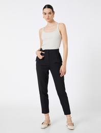 Crop Pantolon Cep Detaylı Dar Paça Yüksek Bel