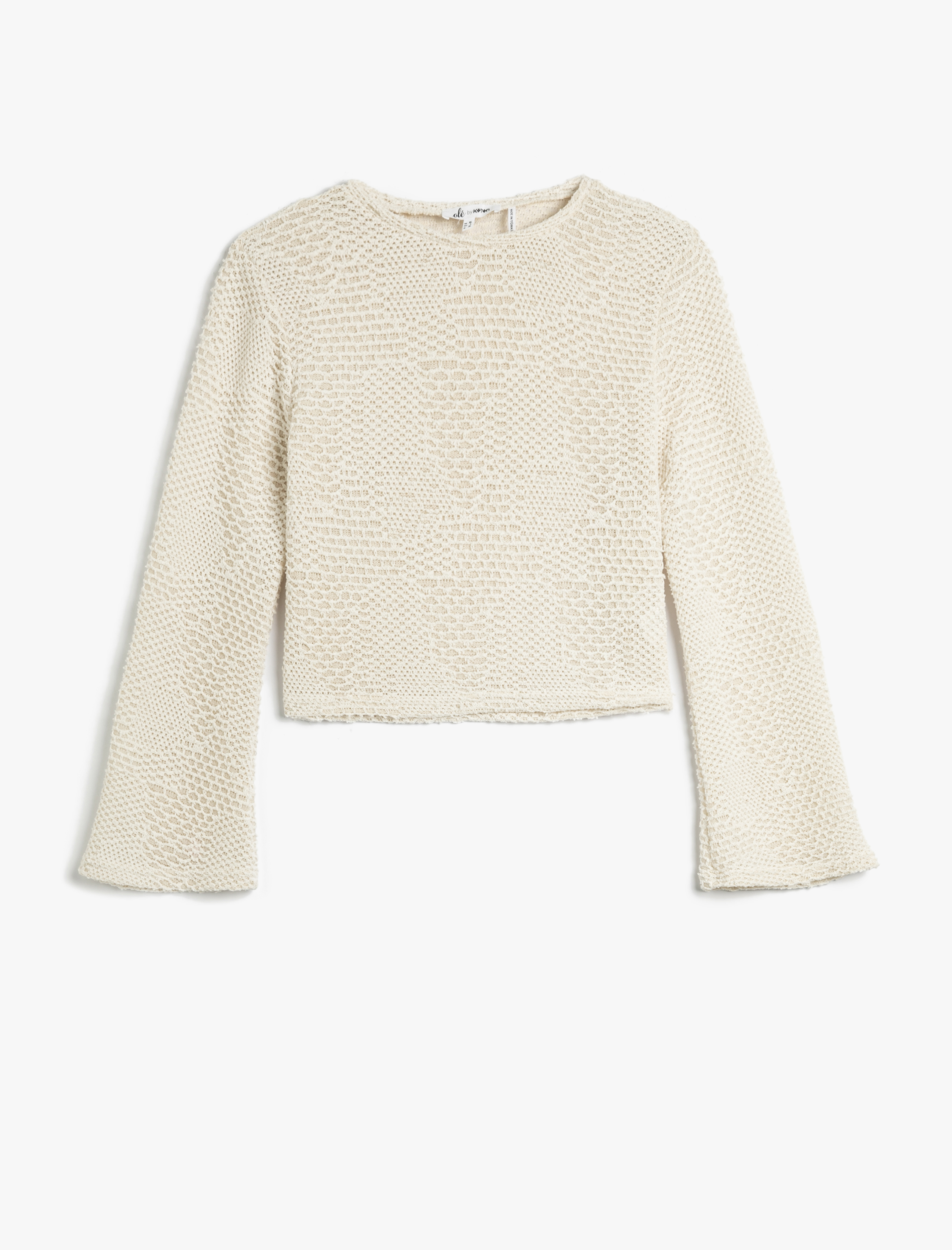   Crop Tişört Uzun Kollu Kroşe Bisiklet Yaka