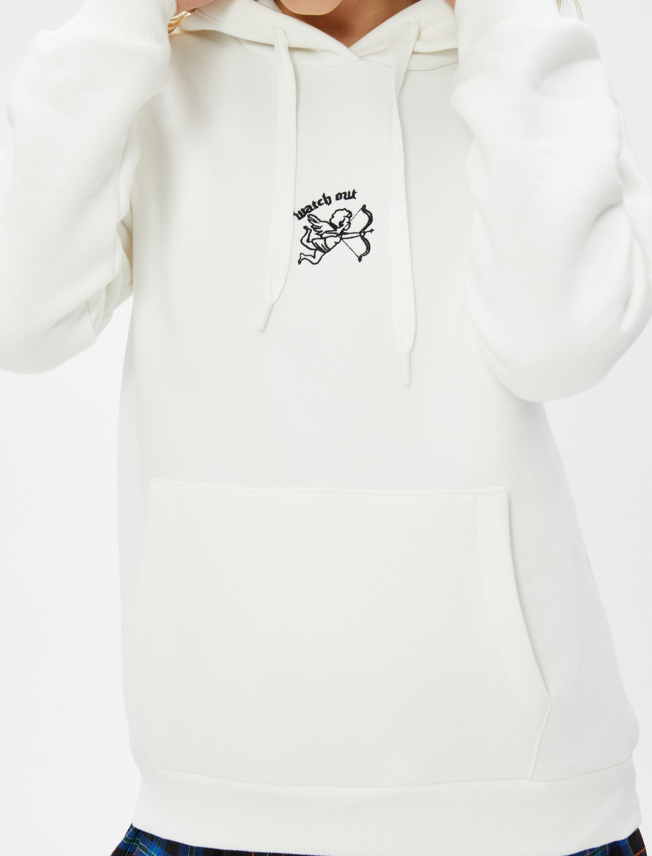   Şardonlu Kapüşonlu Sweatshirt Slogan Nakışlı Kanguru Cepli