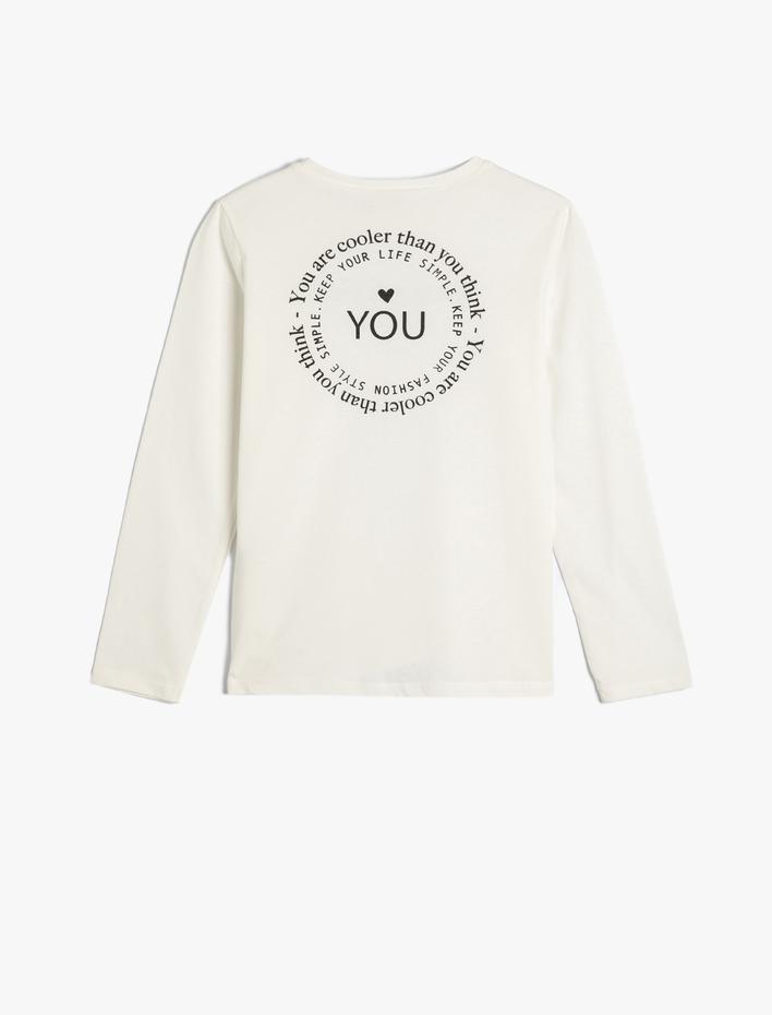 Kız Çocuk Tişört Uzun Kollu Bisiklet Yaka Bale Slogan Temalı Baskılı Pamuklu