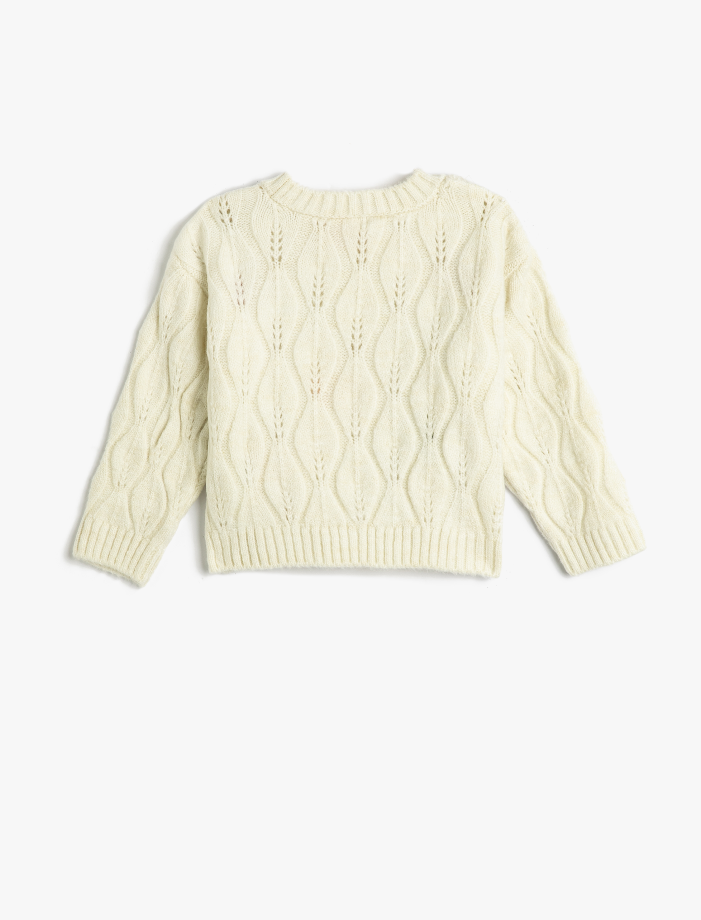 Kız Bebek Örgü Kazak Çiçek İşlemeli Ajurlu Bisiklet Yaka