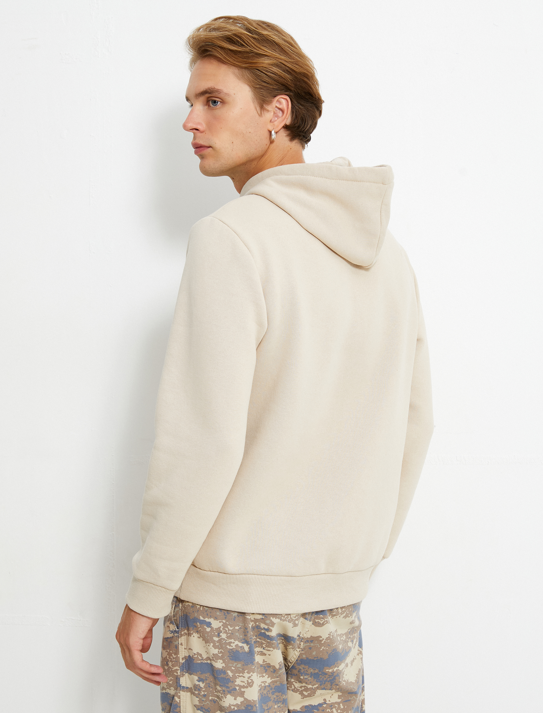   Kapşonlu Sweatshirt İşleme Detaylı Uzun Kollu Şardonlu