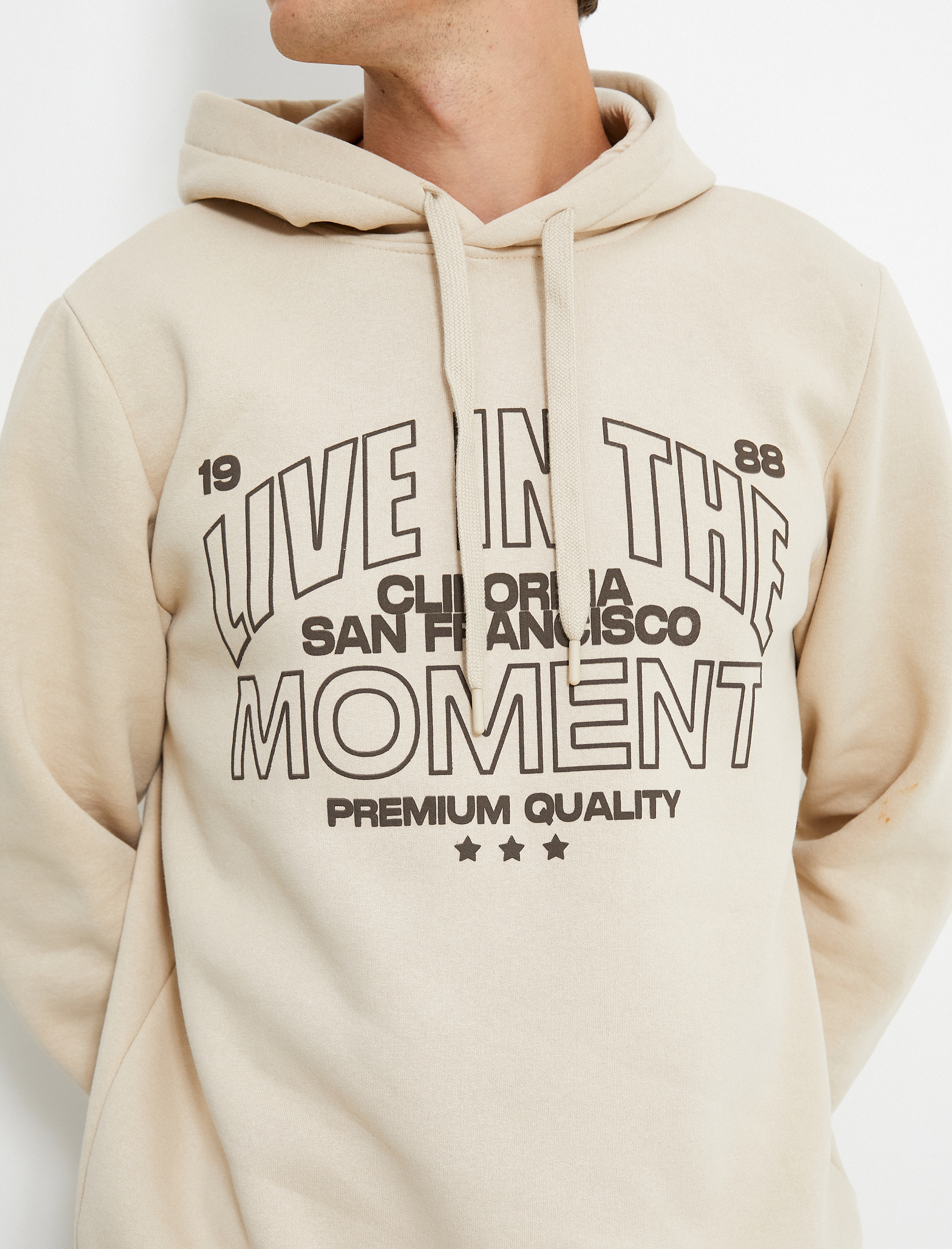   Kapşonlu Sweatshirt İşleme Detaylı Uzun Kollu Şardonlu