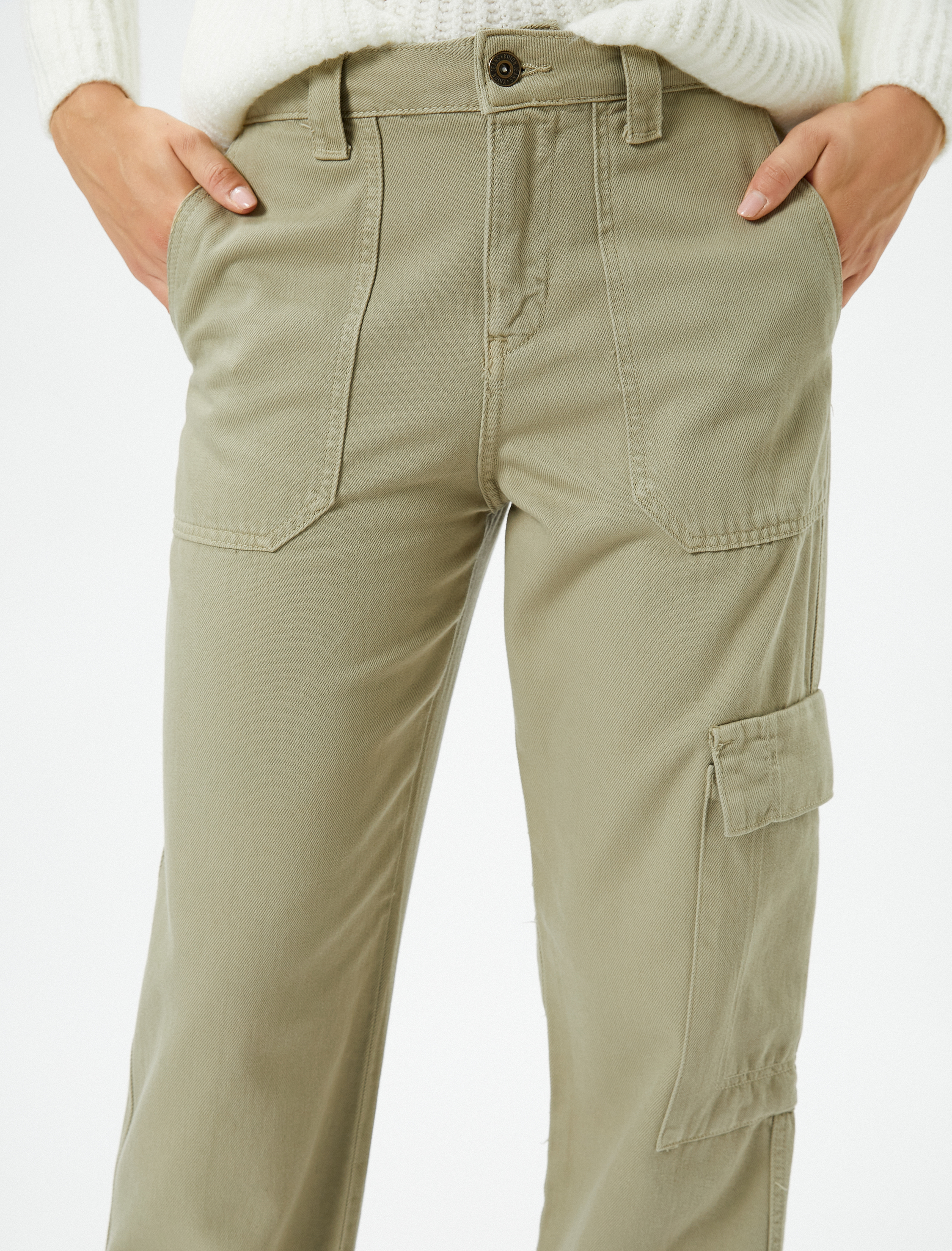   Kargo Pantolon Düz Paça Cep Detaylı Düğmeli Pamuklu