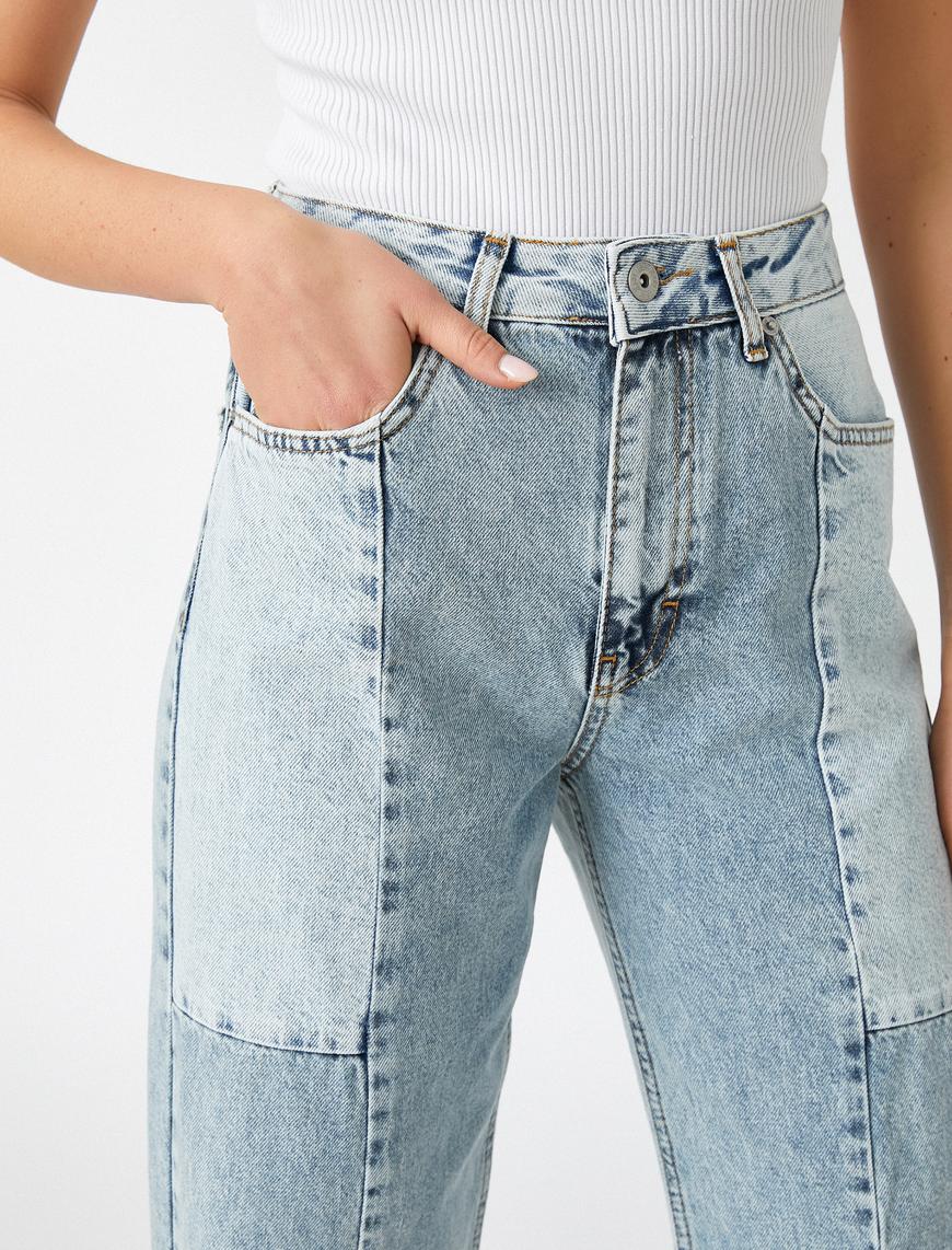   Yüksek Bel Bloklu Kot Pantolon - Longer Straight Fit Jean