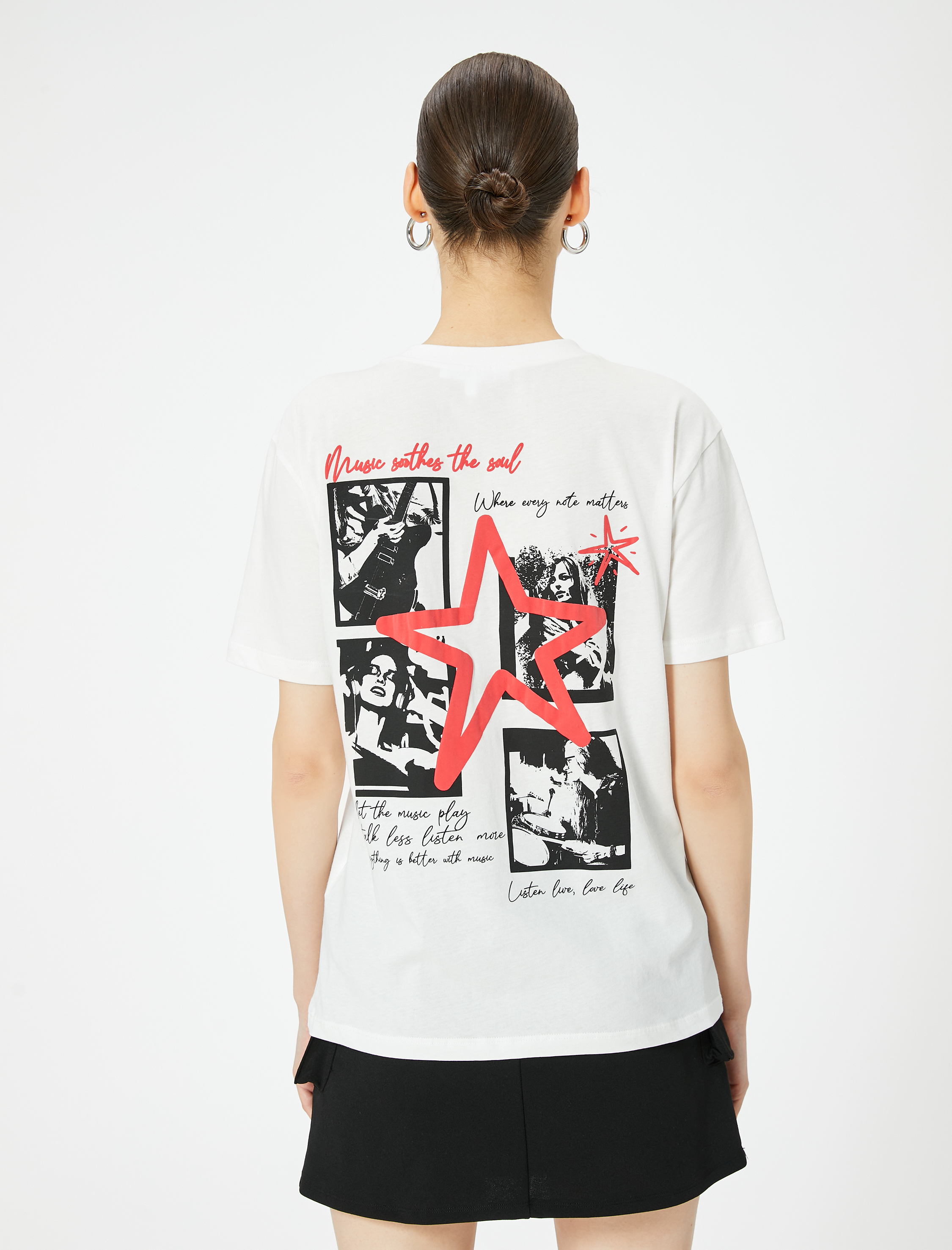   Arkası Baskılı Tişört Kısa Kollu Bisiklet Yaka Rahat Kalıp Pamuklu