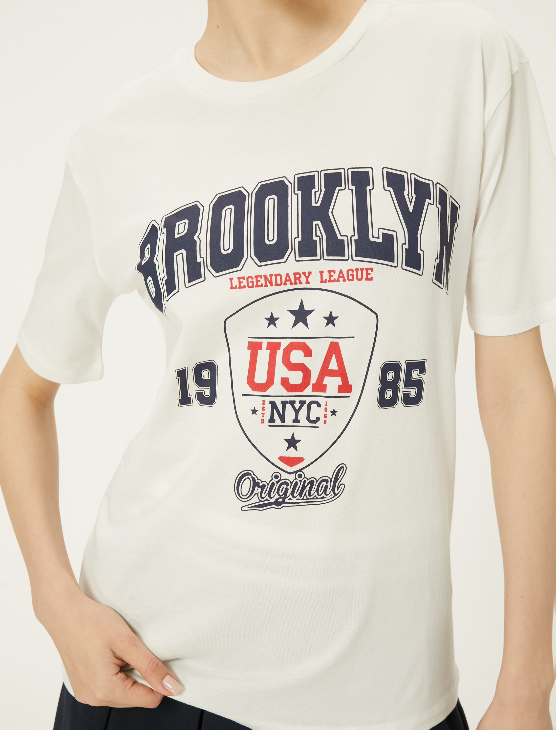   Kolej Tişört Baskılı Kısa Kollu Bisiklet Yaka Pamuklu Rahat Kalıp