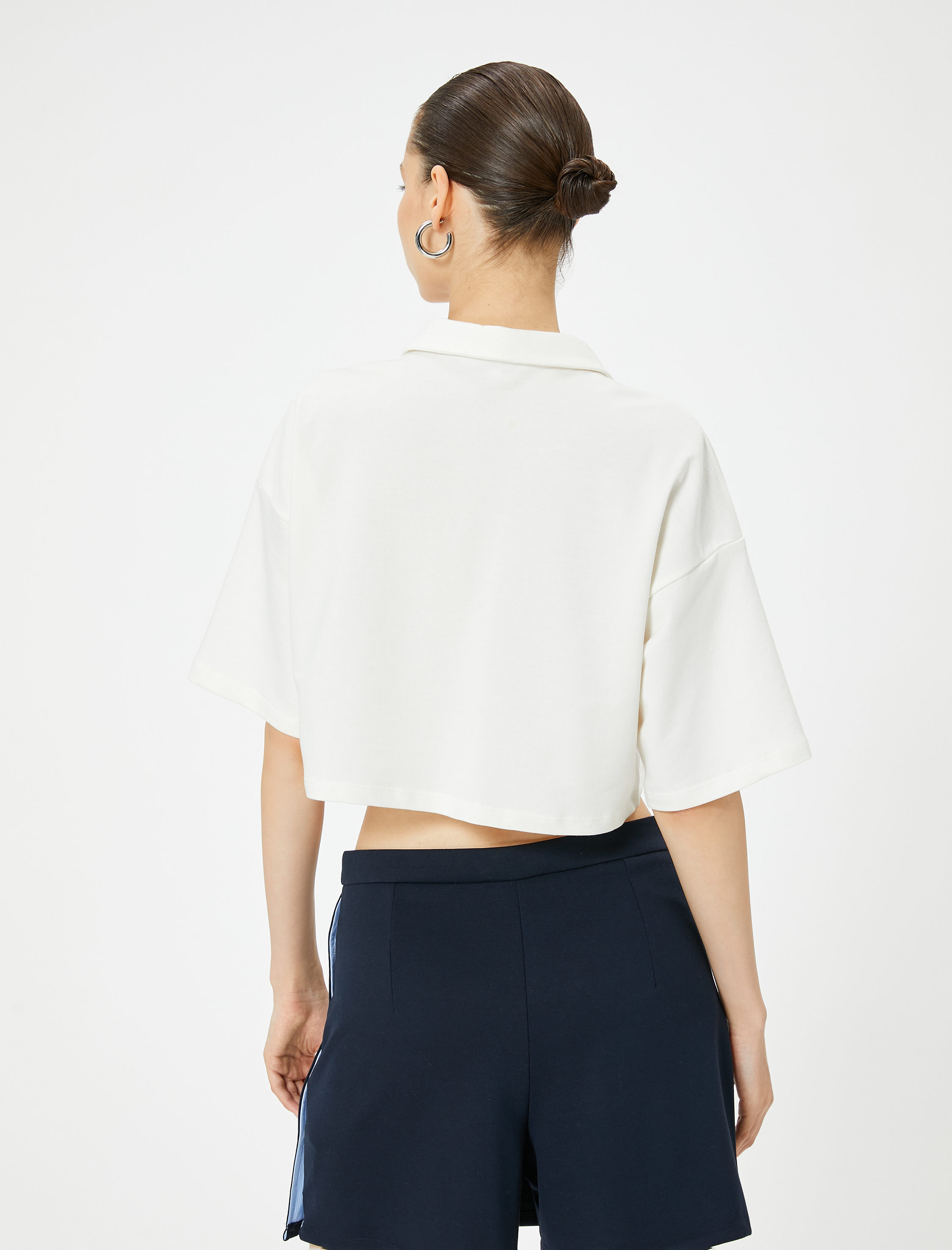   Crop Polo Yaka Tişört Kısa Kollu Rahat Kalıp Pamuklu