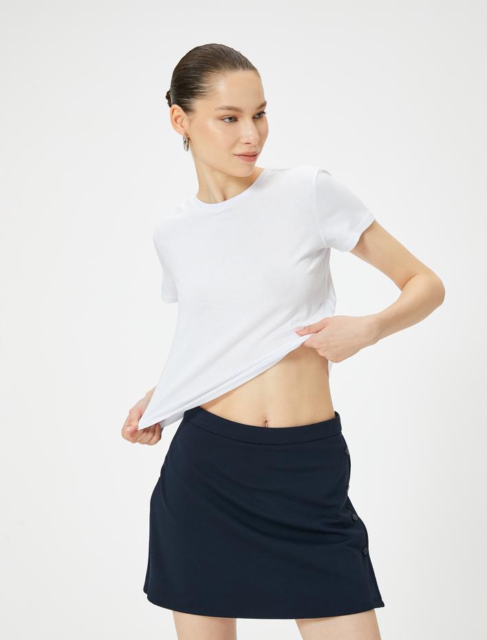  Arkası Dantel Fiyonk Detaylı Tişört Kısa Kollu Bisiklet Yaka