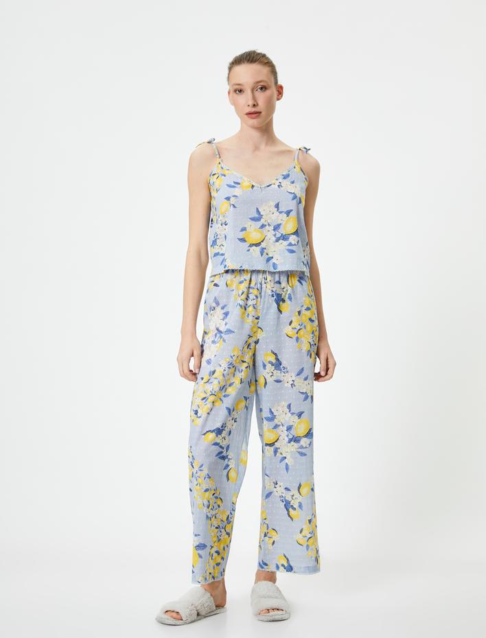  Pijama Altı Beli Bağcıklı Fırfırlı Pamuklu