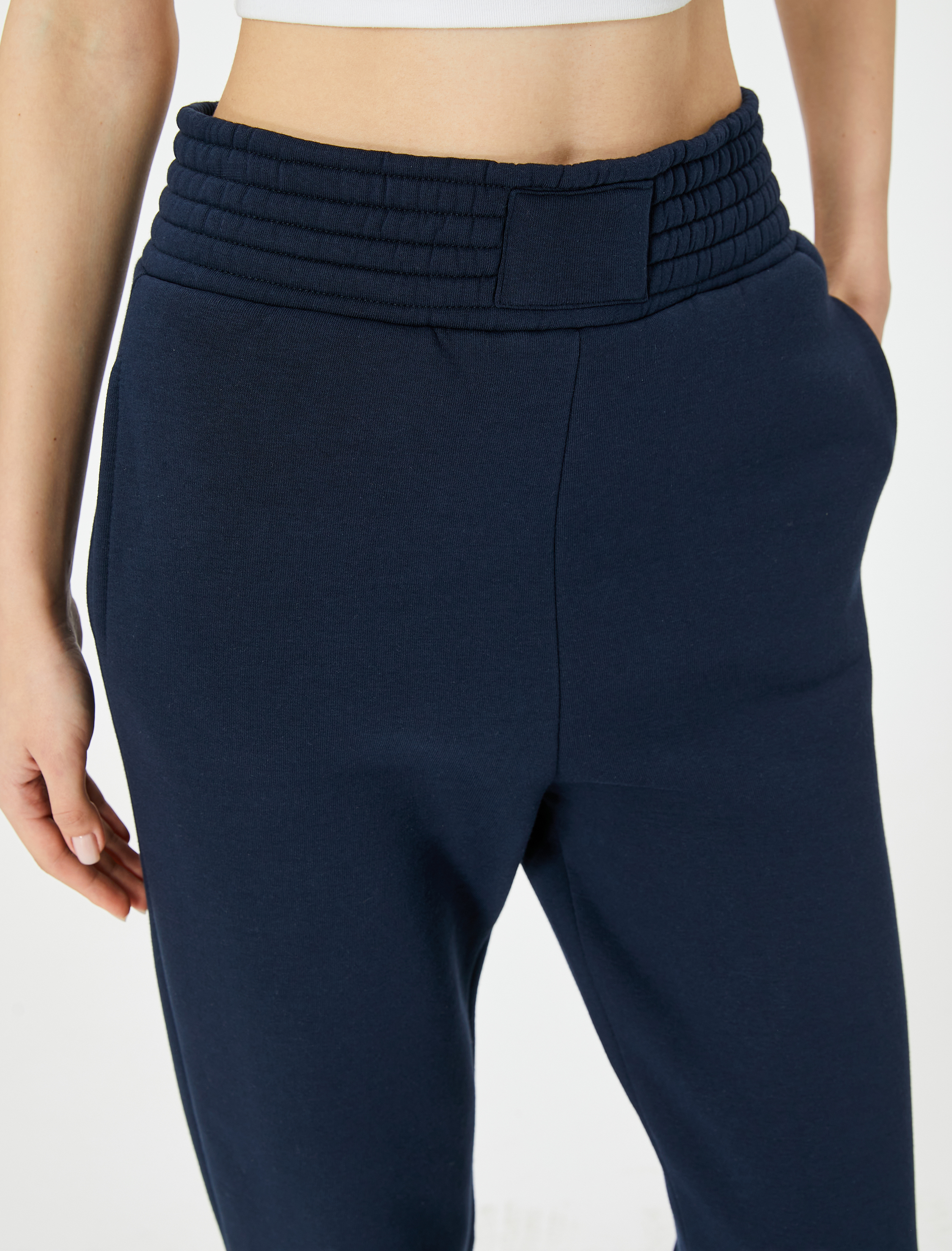   Şardonlu Jogger Eşofman Altı Yüksek Bel Cepli Rahat Kalıp