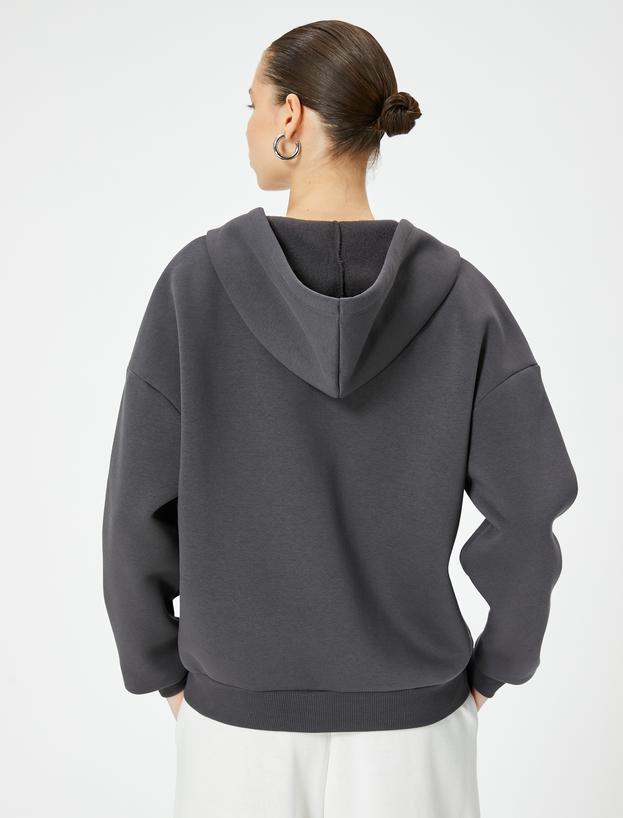 Kapüşonlu Fermuarlı Oversize Sweatshirt Kanguru Cepli_3