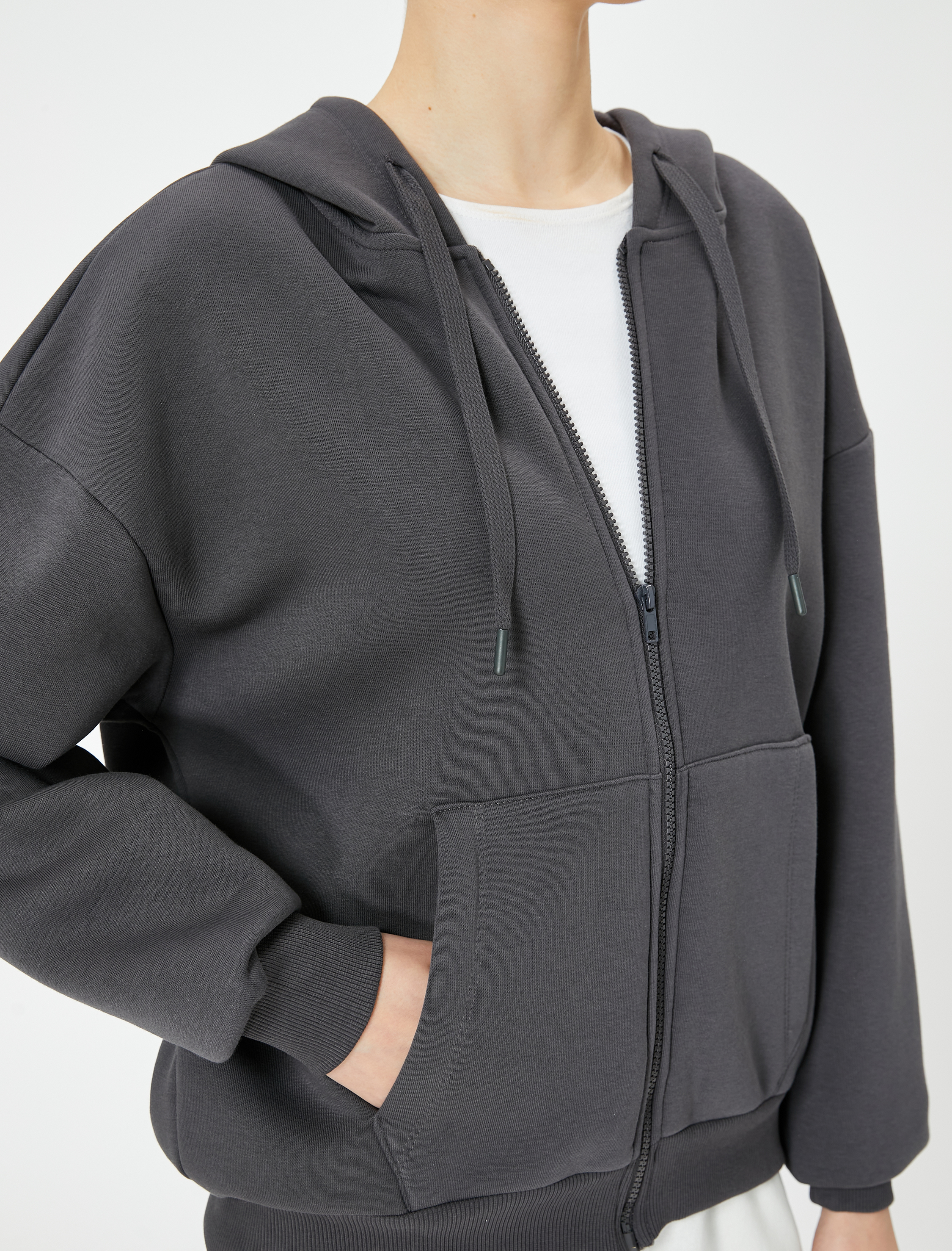 Şardonlu Kapüşonlu Oversize Kanguru Cepli Sweatshirt
