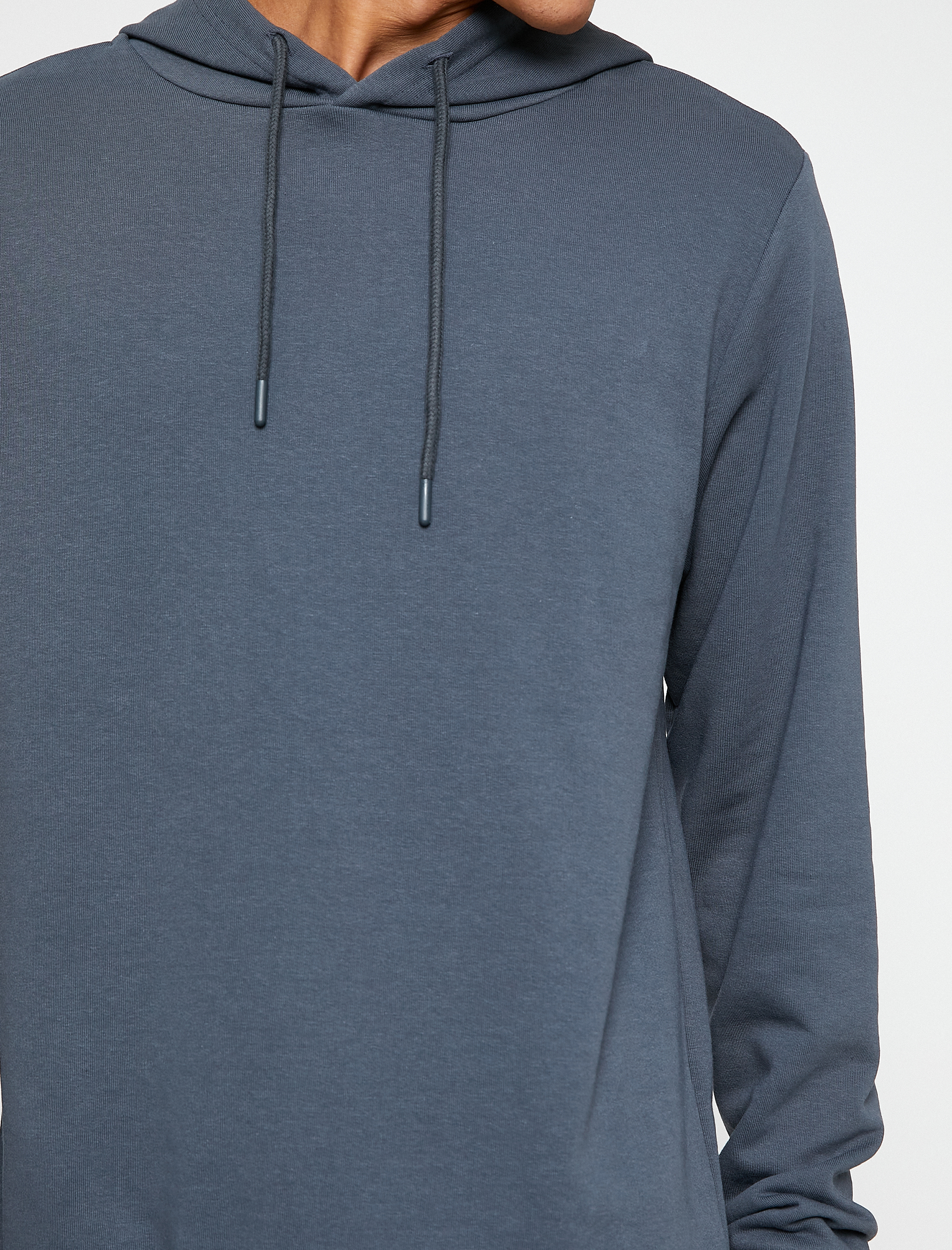   Basic Kapşonlu Sweatshirt Etiket Baskılı Uzun Kollu