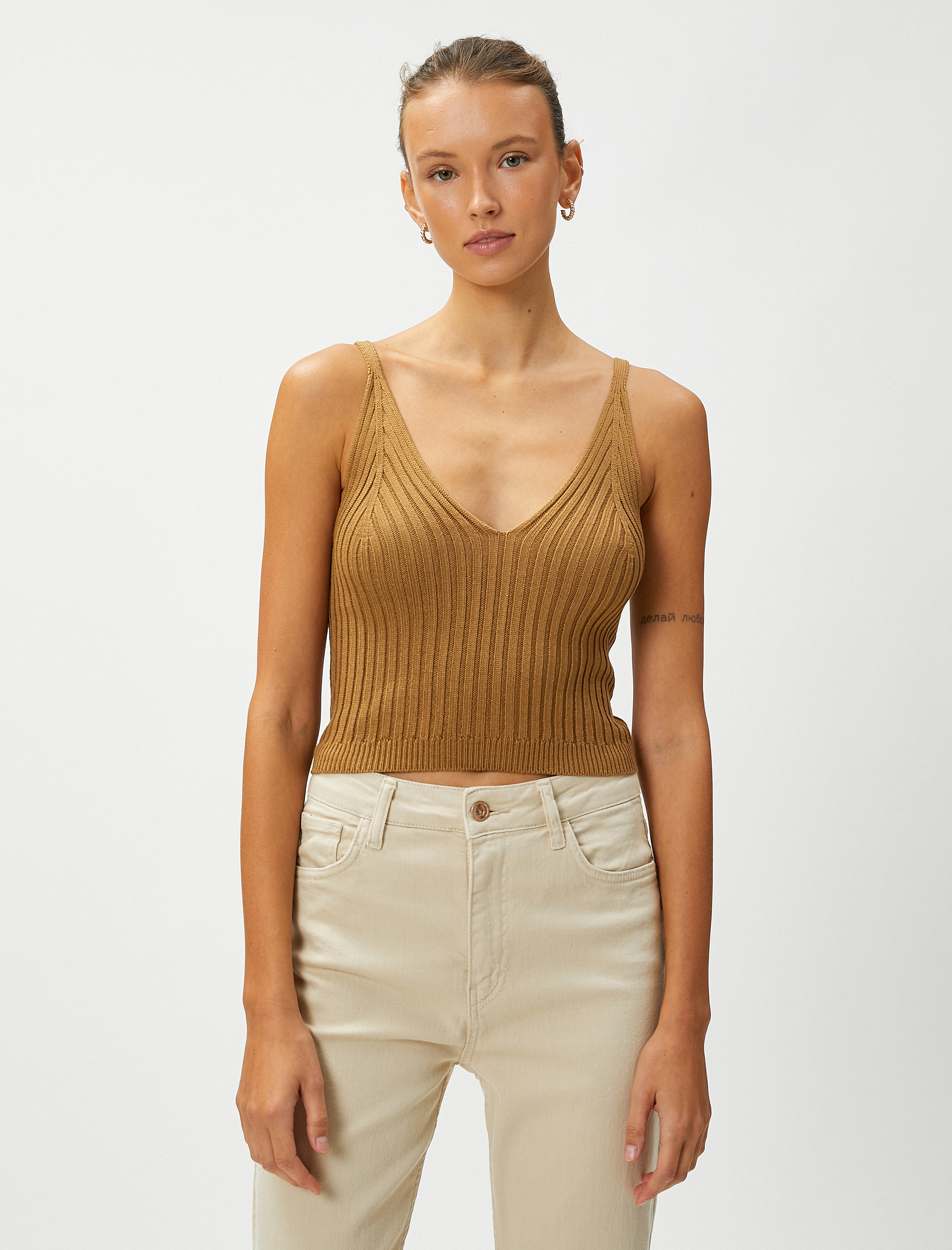   Crop Triko Atlet Askılı V Yaka