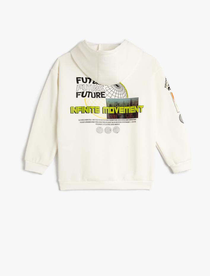 Erkek Çocuk Kapşonlu Sweatshirt Arkası Baskılı Şardonlu Uzun Kollu