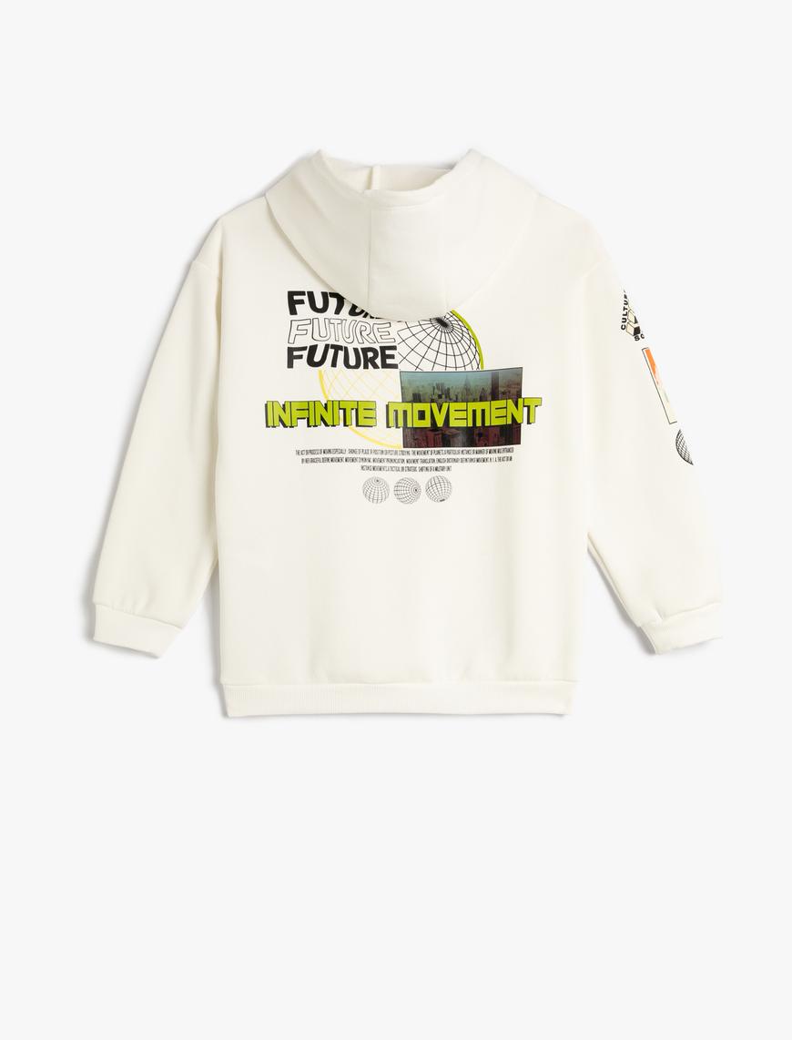  Erkek Çocuk Kapşonlu Sweatshirt Arkası Baskılı Şardonlu Uzun Kollu