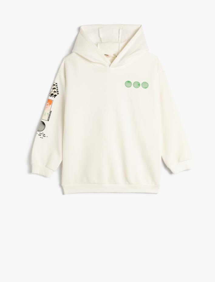 Erkek Çocuk Kapşonlu Sweatshirt Arkası Baskılı Şardonlu Uzun Kollu