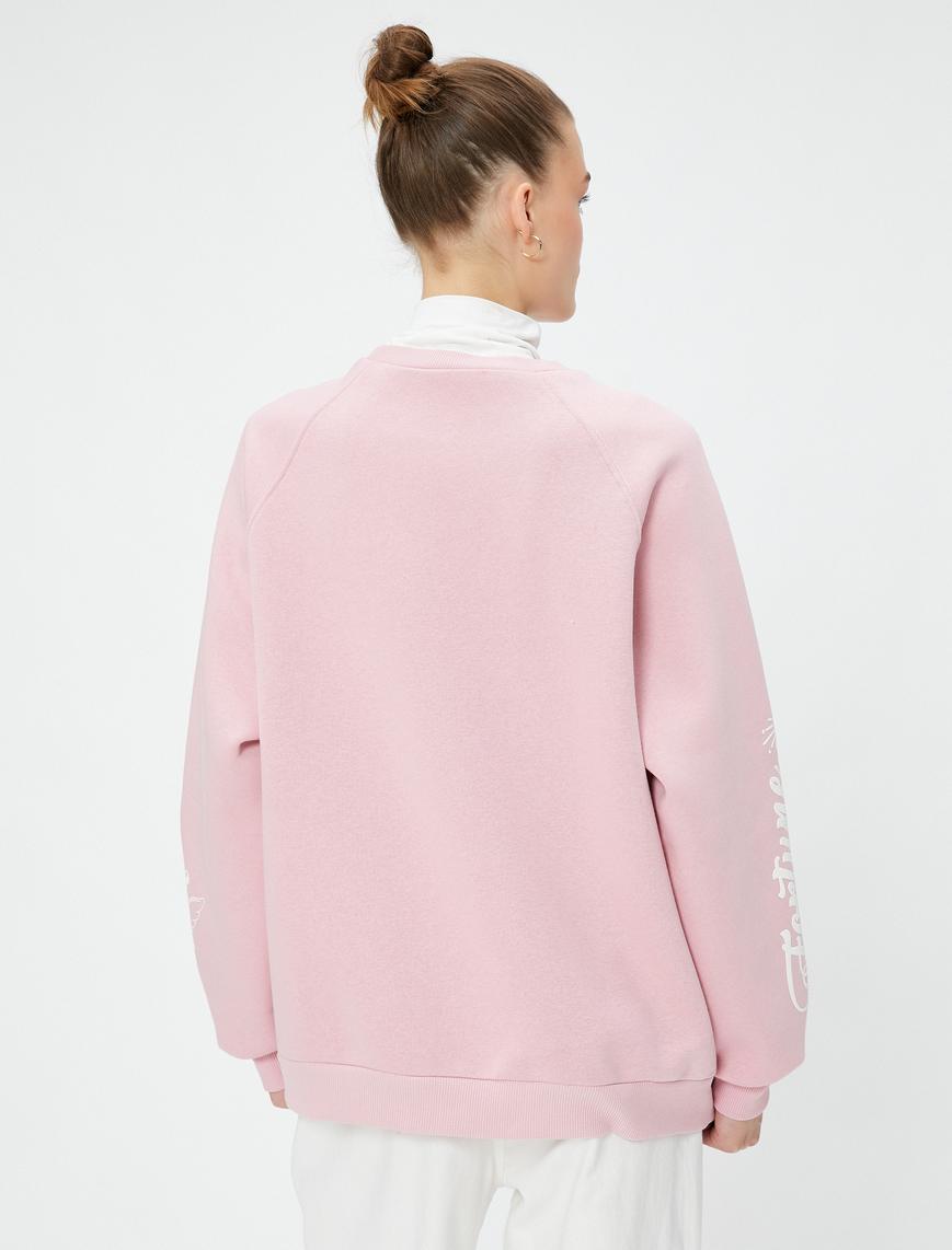   Şardonlu Kolej Sweatshirt Rahat Kesim Baskılı Bisiklet Yaka Uzun Kollu