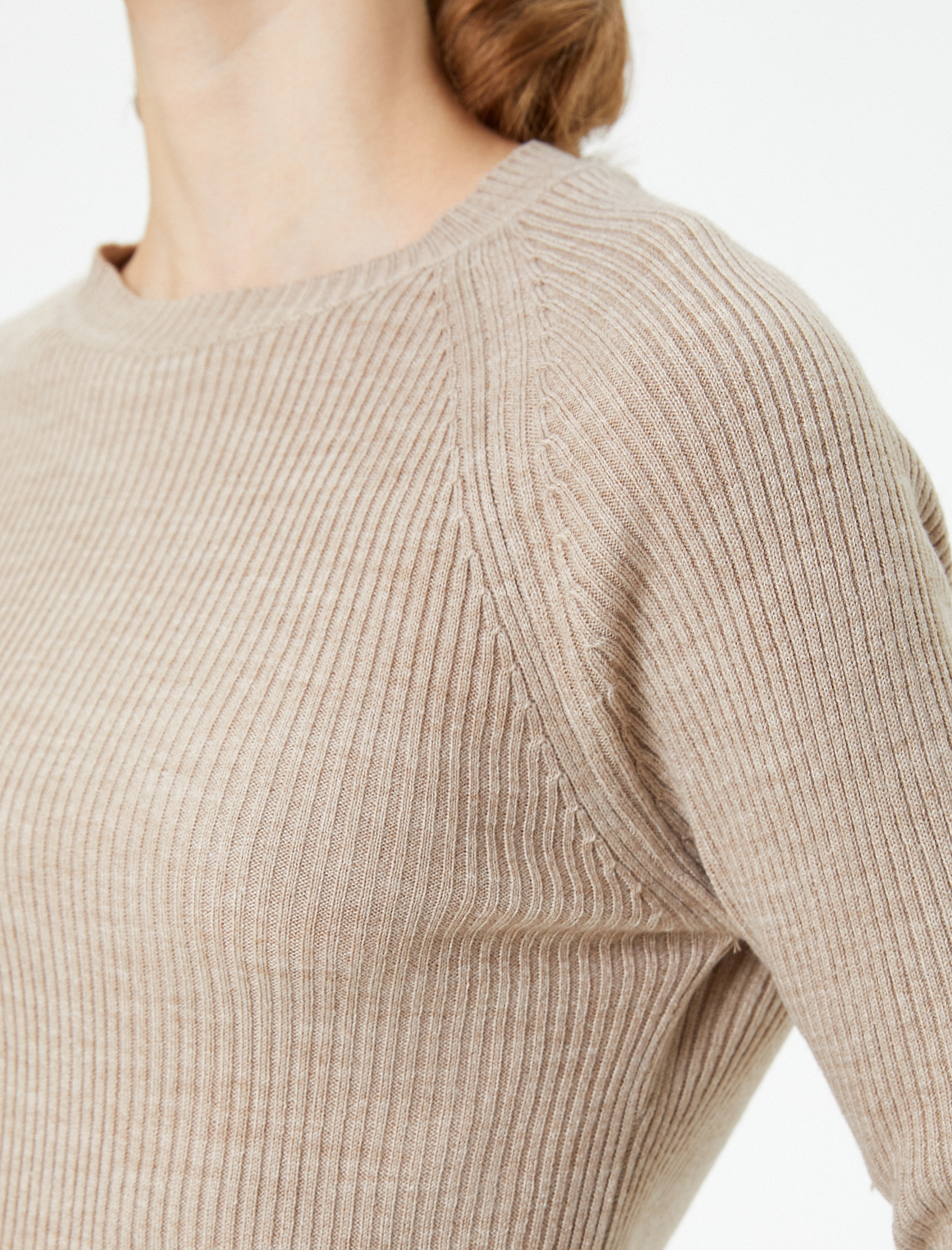   Triko Kazak Bisiklet Yaka Uzun Kollu Fitilli Kaşmir Dokulu