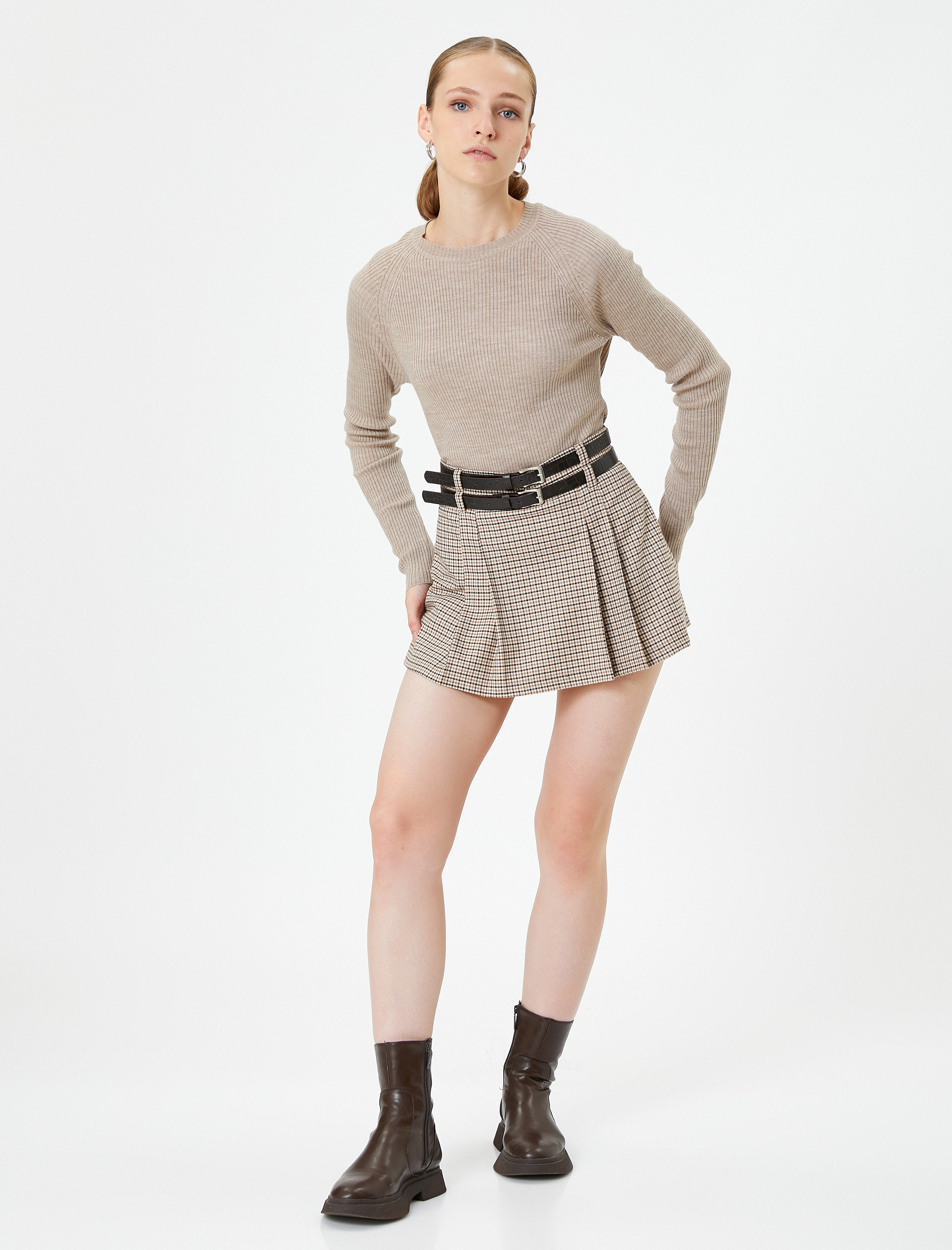   Triko Kazak Bisiklet Yaka Uzun Kollu Fitilli Kaşmir Dokulu