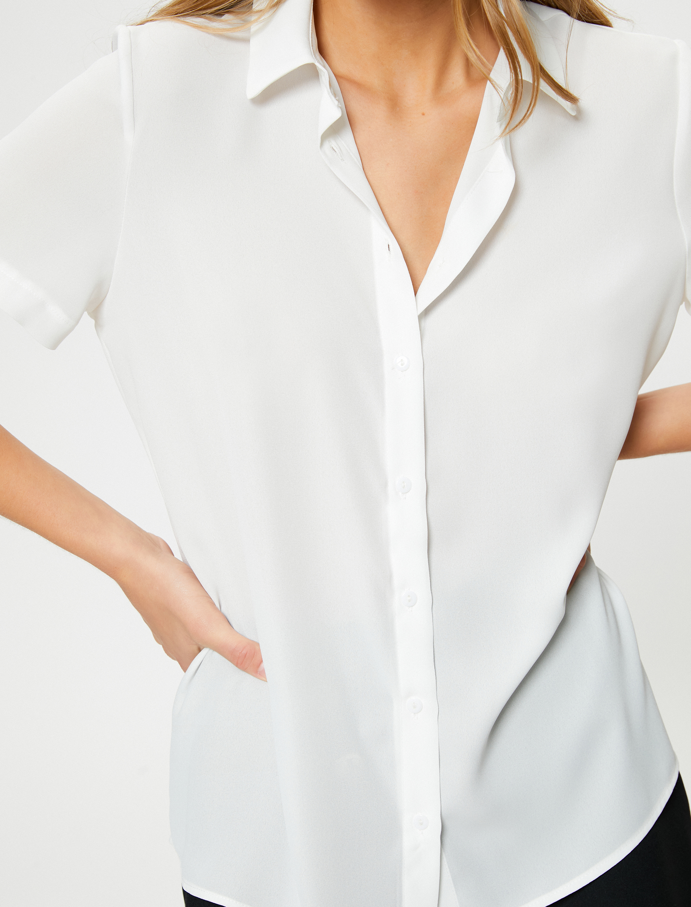   Şifon Gömlek Kısa Kollu Klasik Yaka