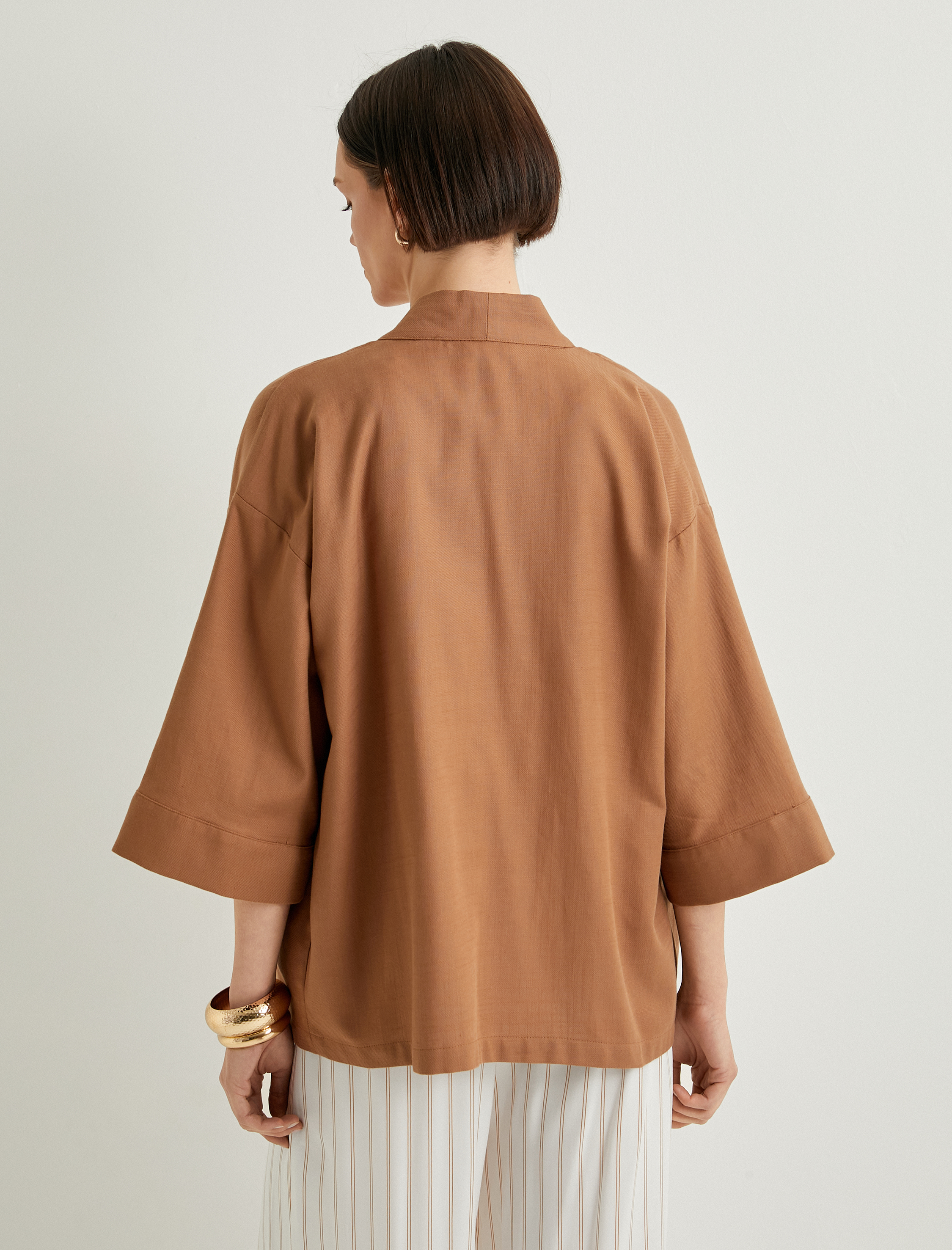   Kimono Pamuklu Fleto Cepli Yarım Geniş Kollu